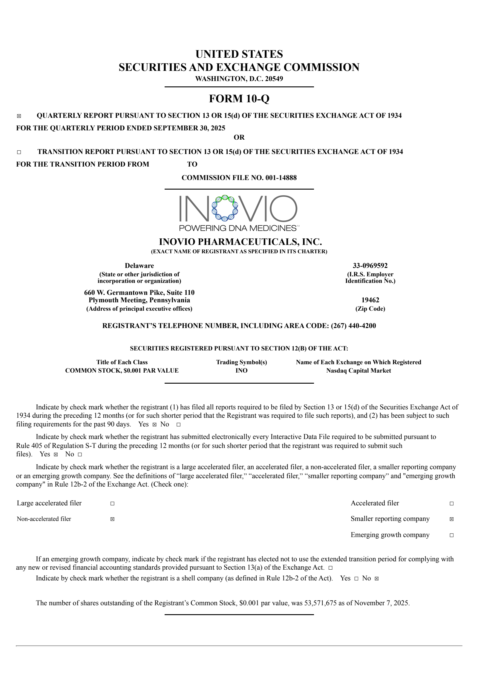 Inovio Pharmaceuticals' Q3 2025 Quarterly Report