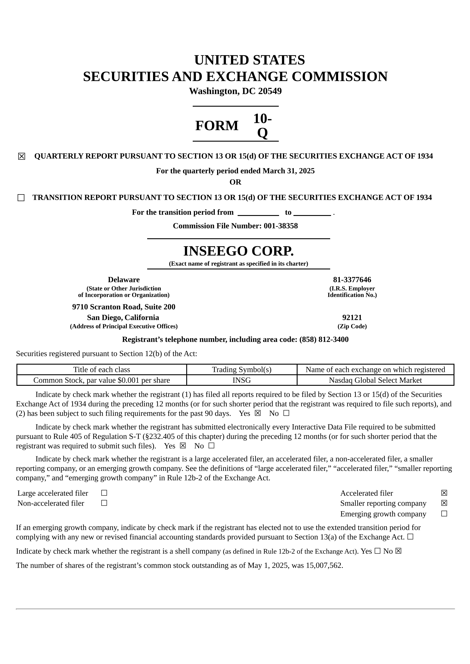 Inseego's Q1 2025 Quarterly report