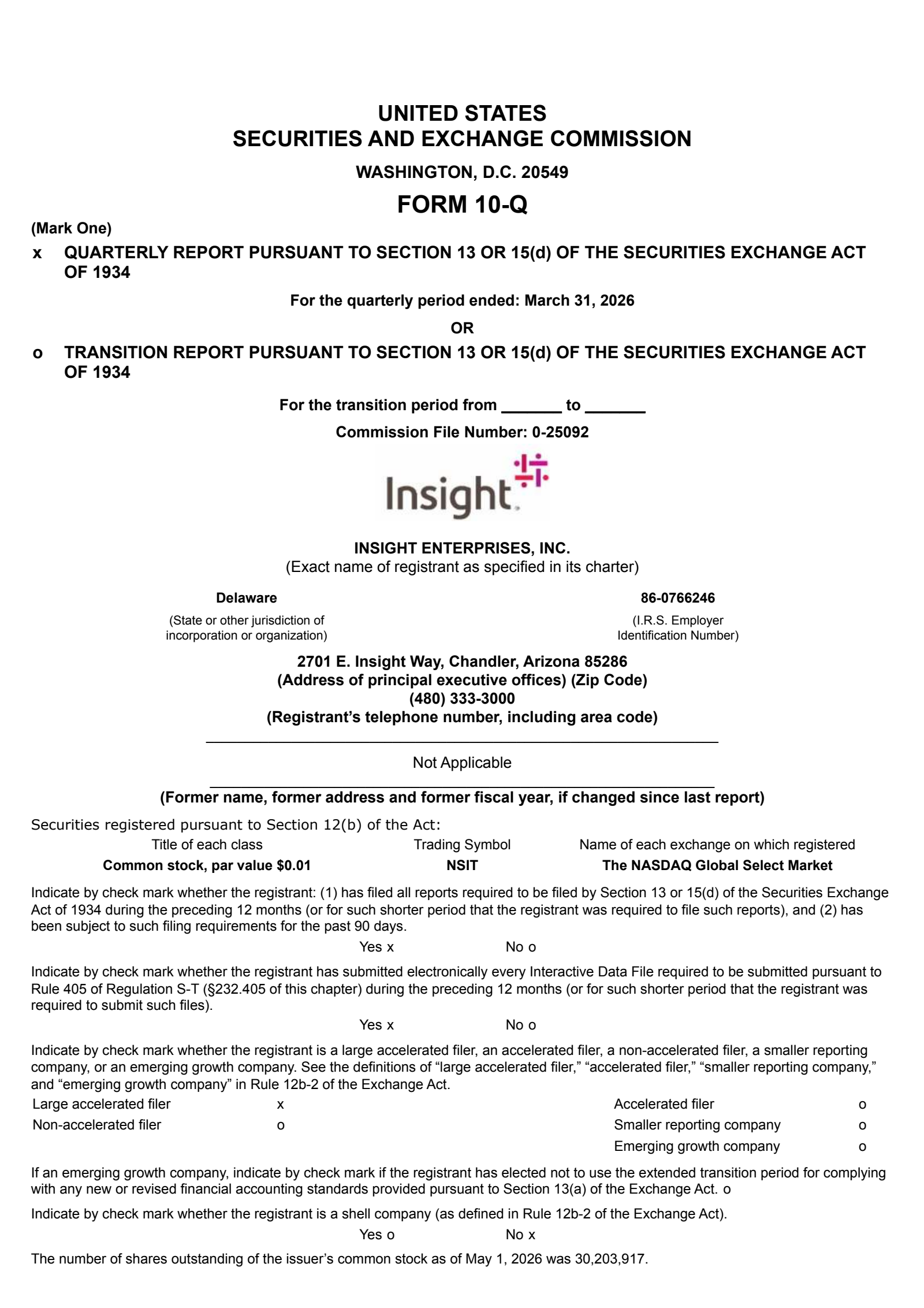 Insight Enterprises' Q1 2026 Quarterly report