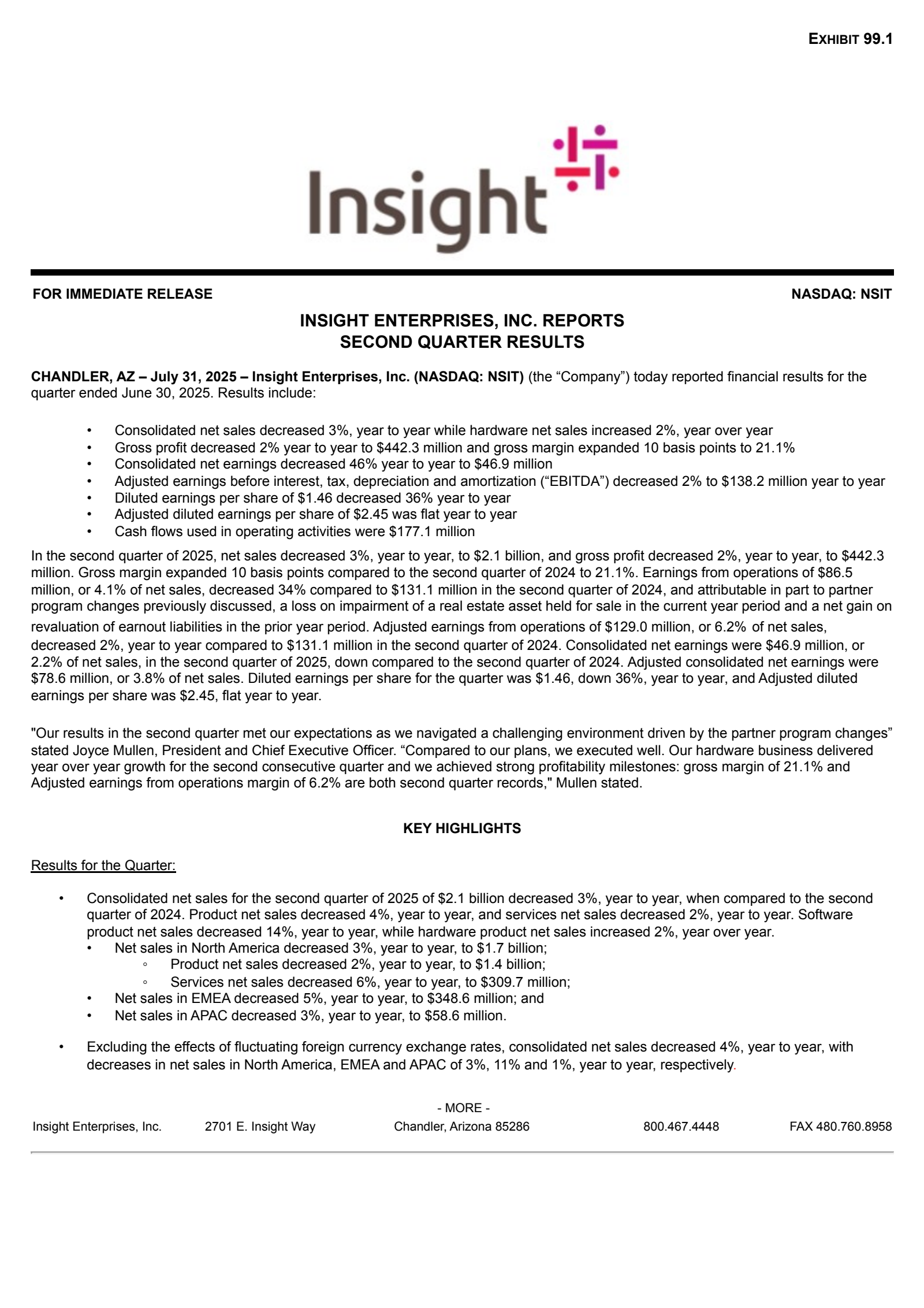 Insight Enterprises' Q2 2025 Press Release
