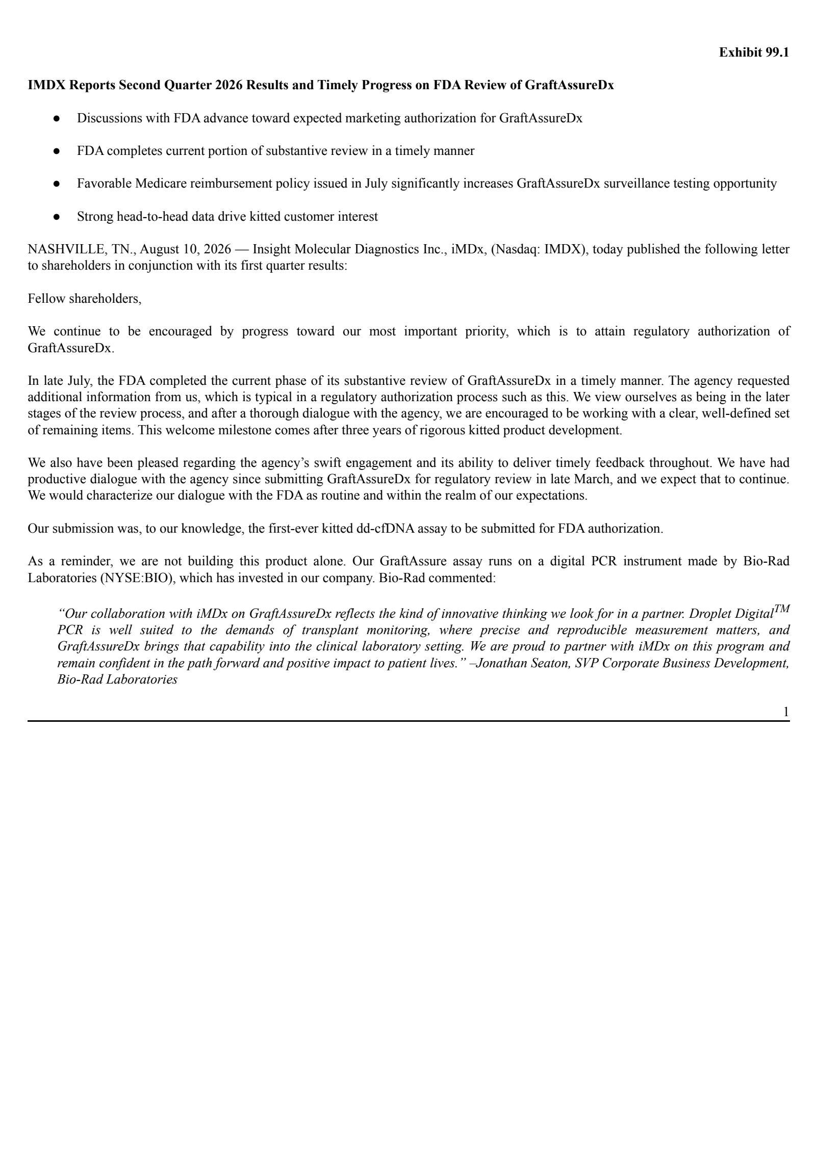 Oncocyte's Q2 2026 Press Release