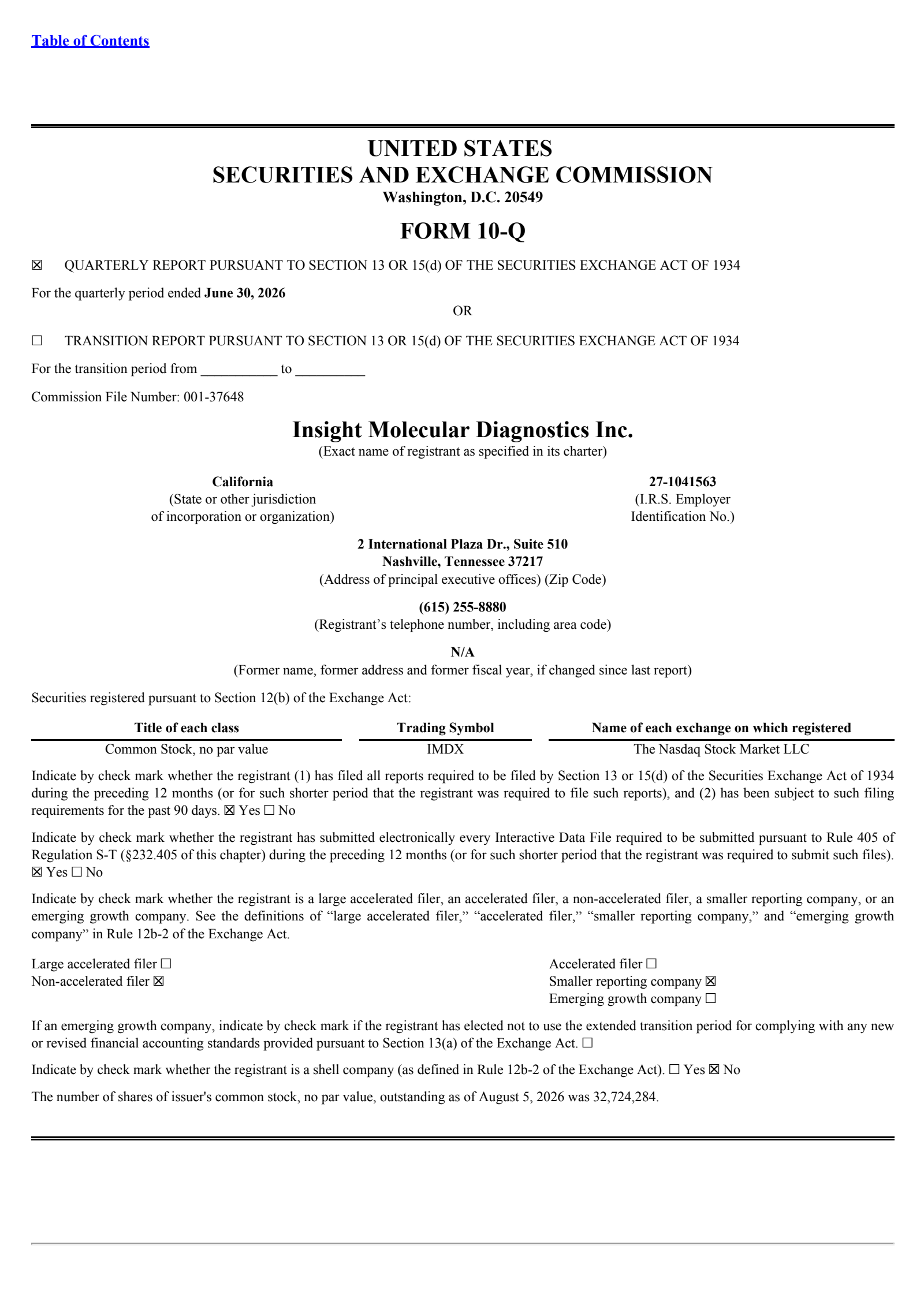 Oncocyte's Q2 2026 Quarterly report