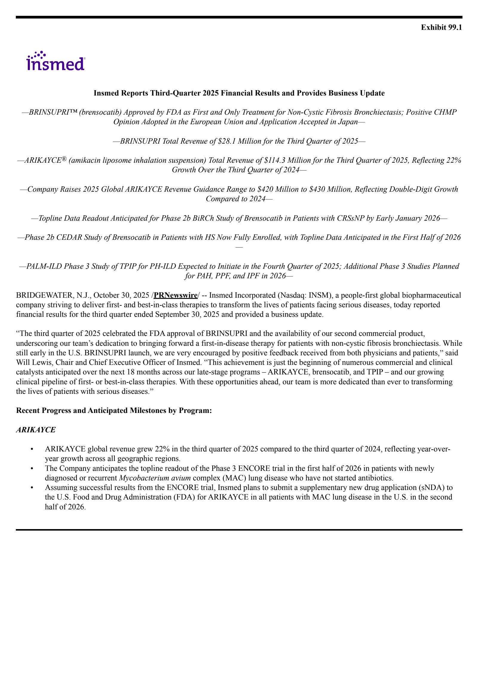 Insmed's Q3 2025 Earnings Release