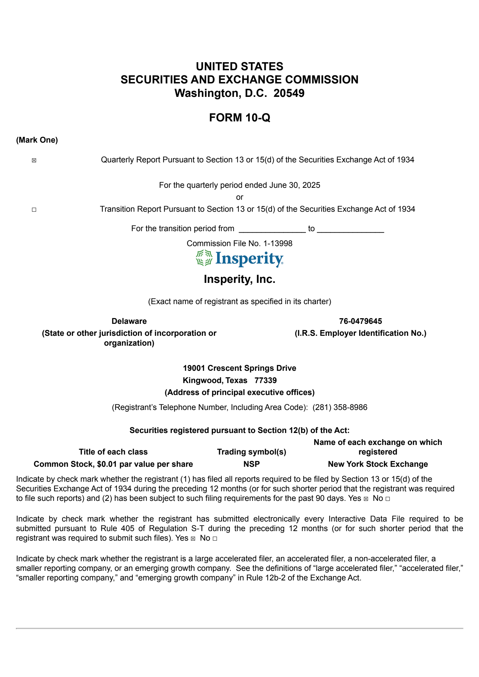 Insperity's Q2 2025 Quarterly report