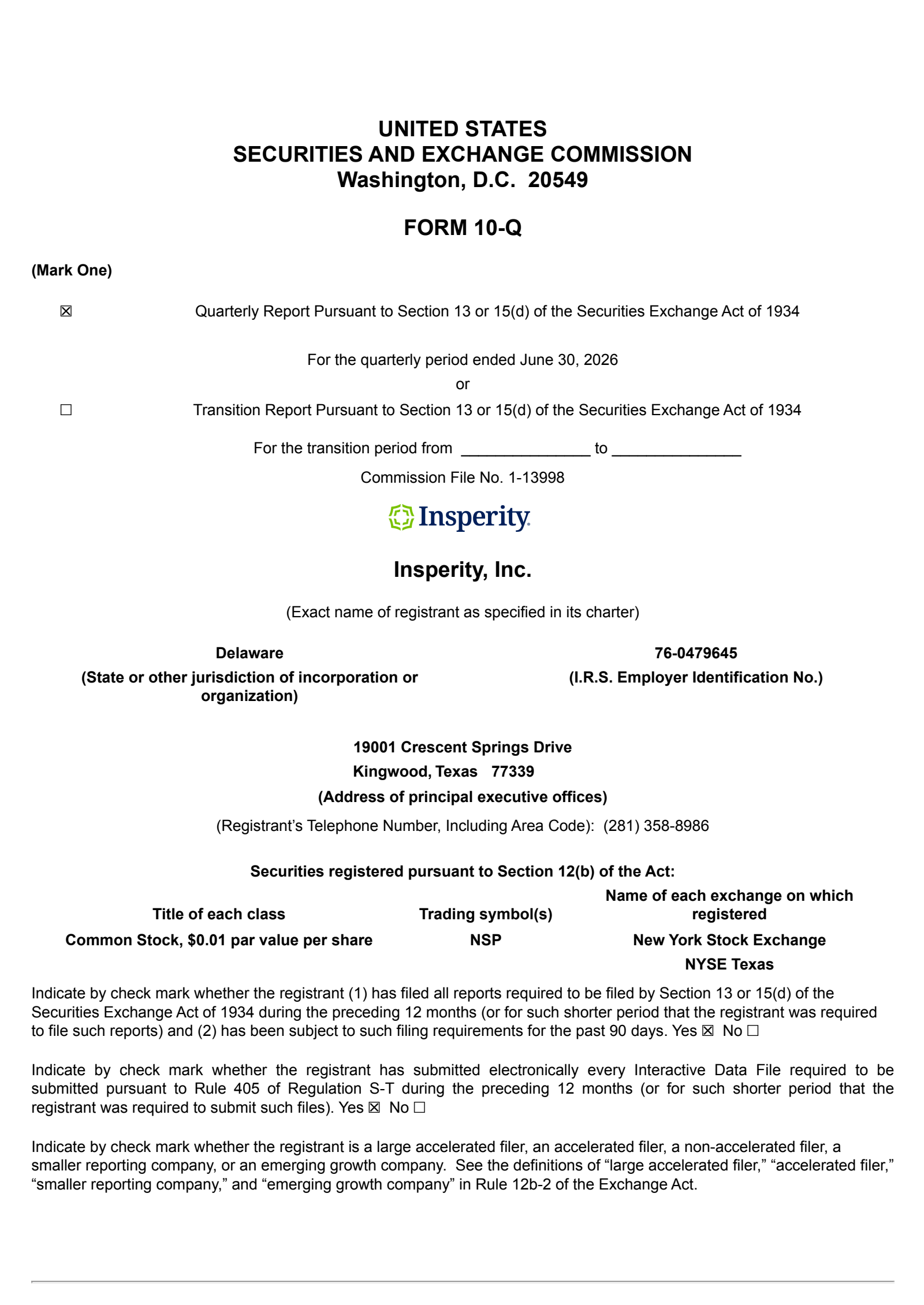 Insperity's Q2 2026 Quarterly report