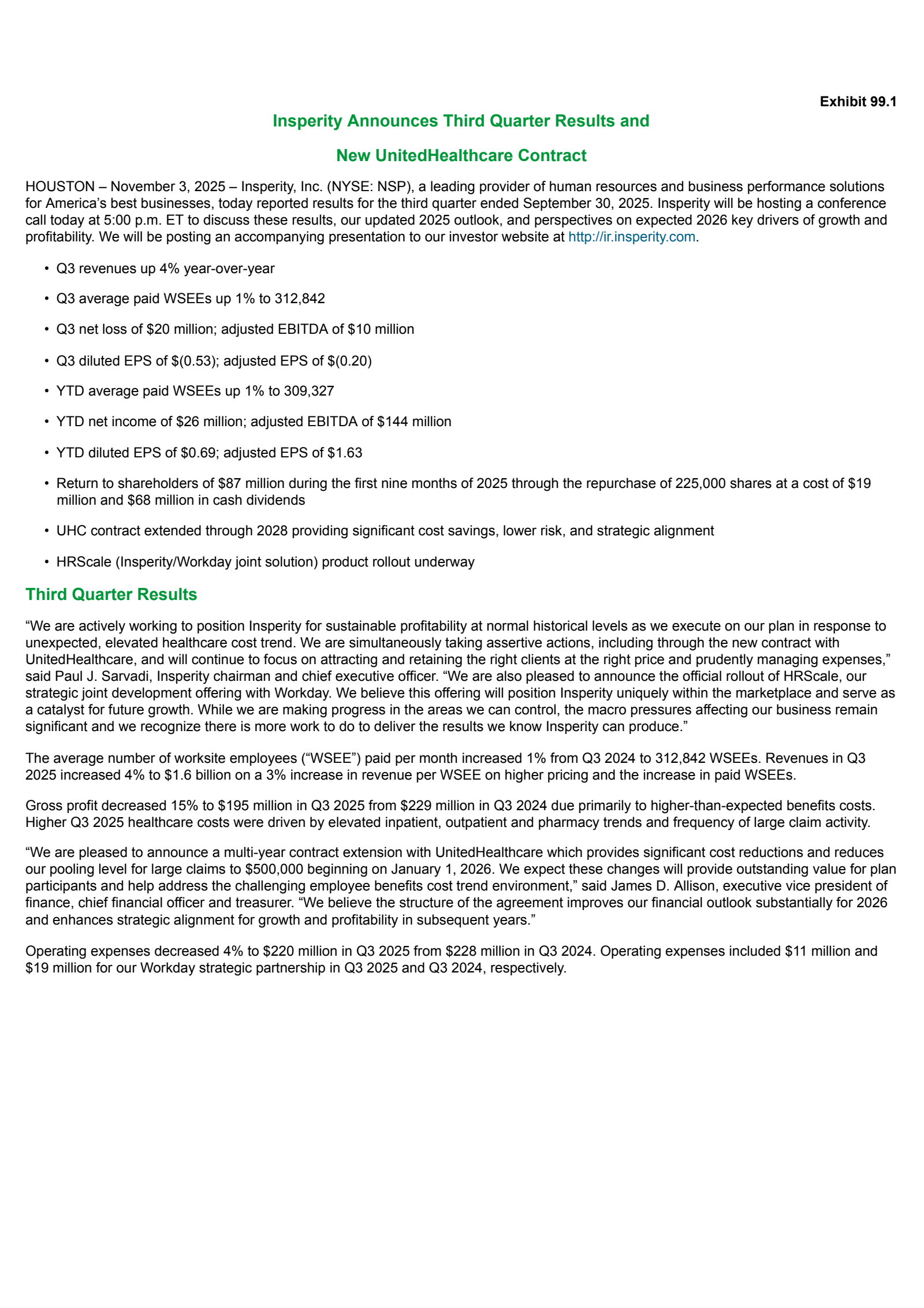 Insperity's Q3 2025 Earnings Release