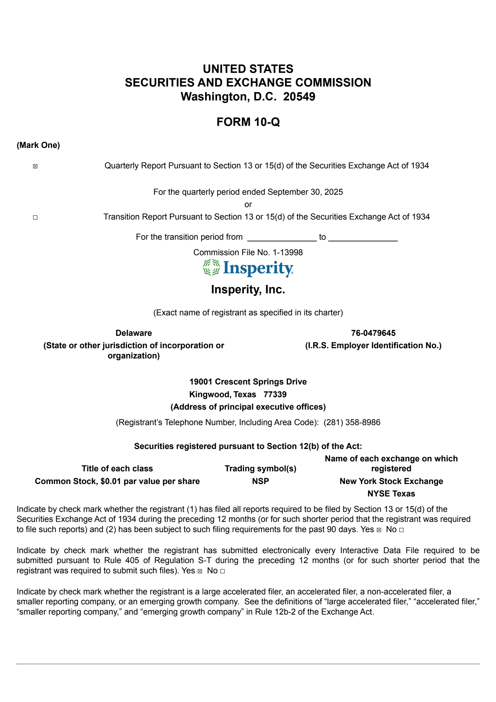 Insperity's Q3 2025 Quarterly Report