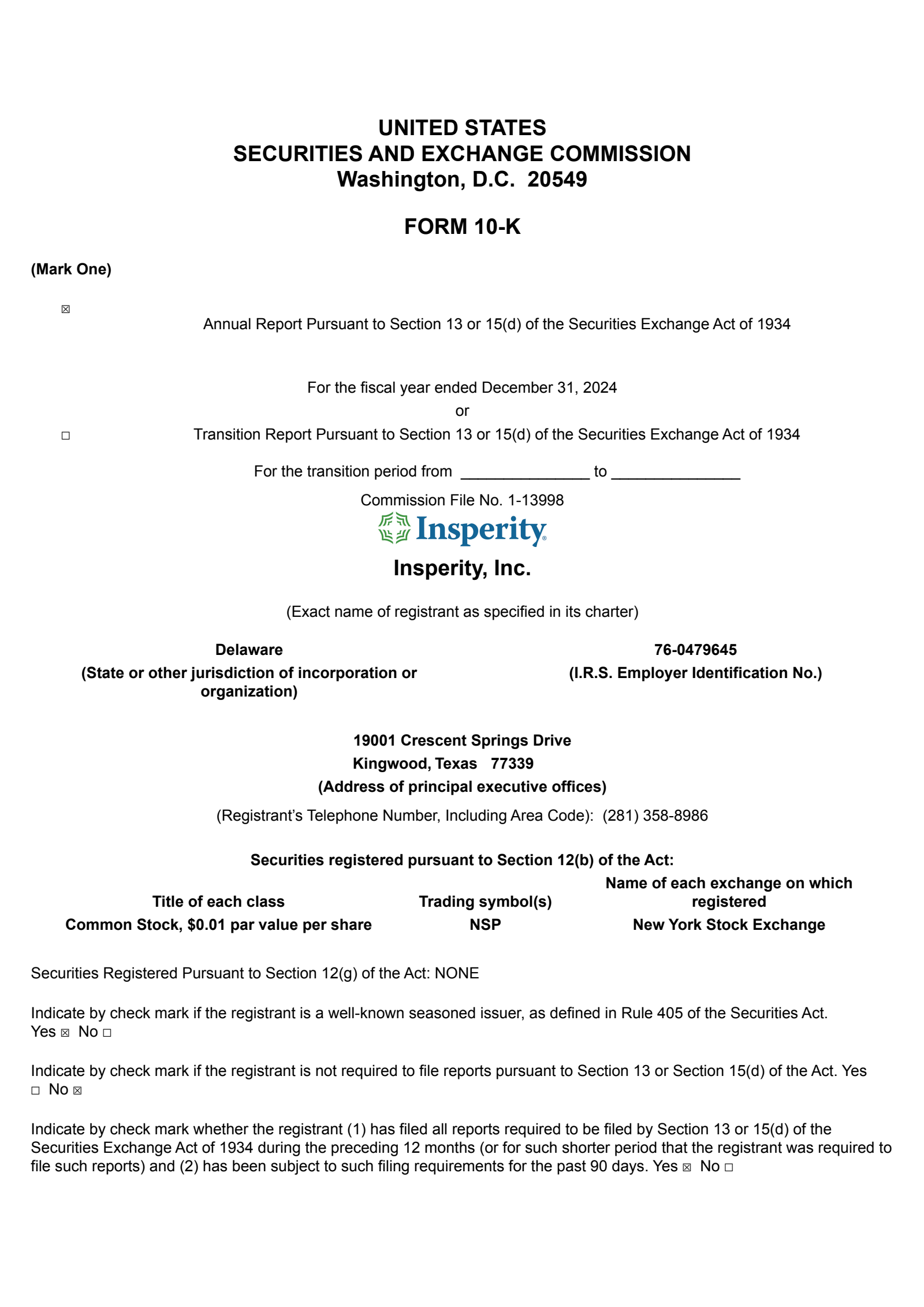 Insperity's Q4 2024 Annual report