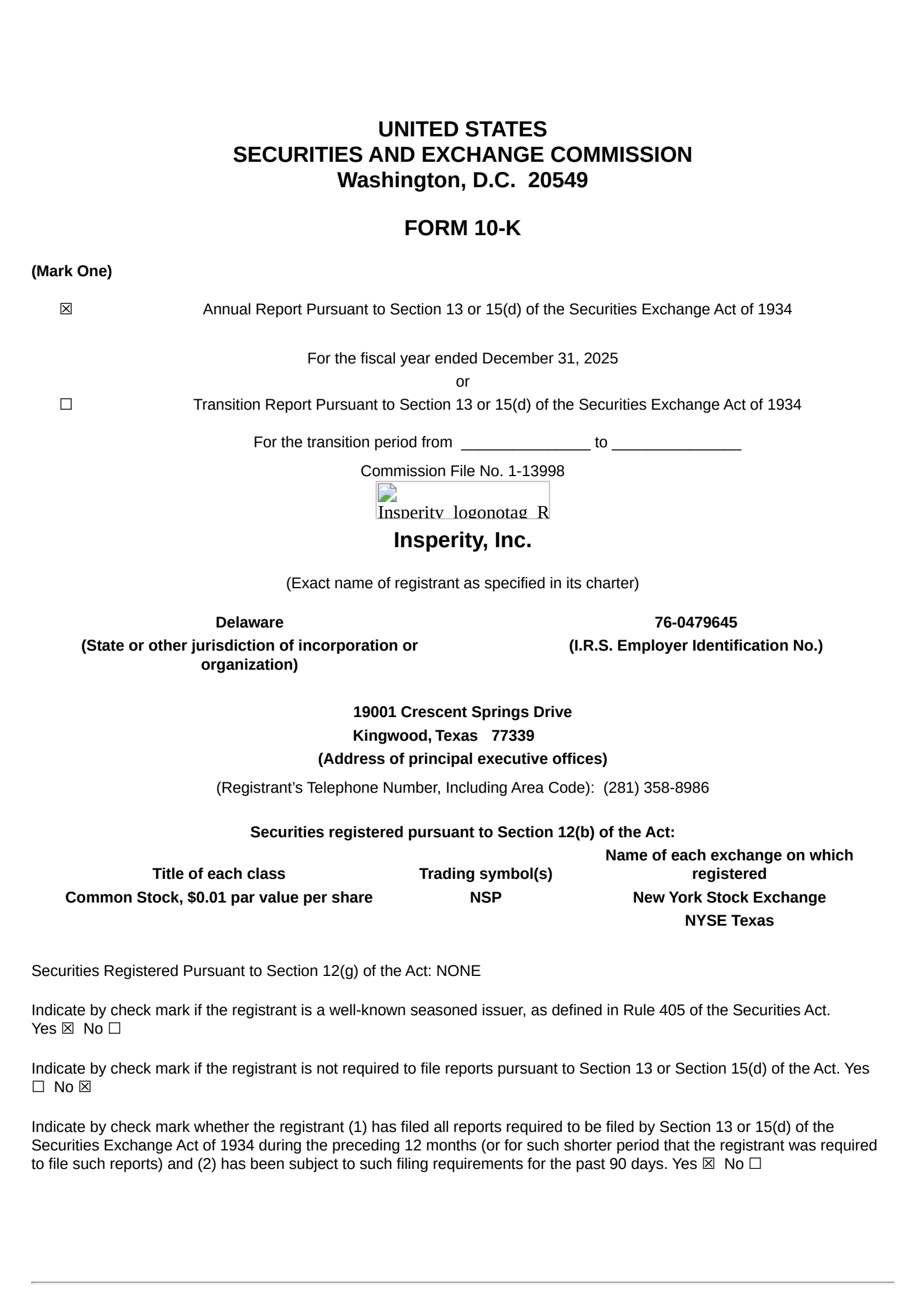 Insperity's Q4 2025 Annual report