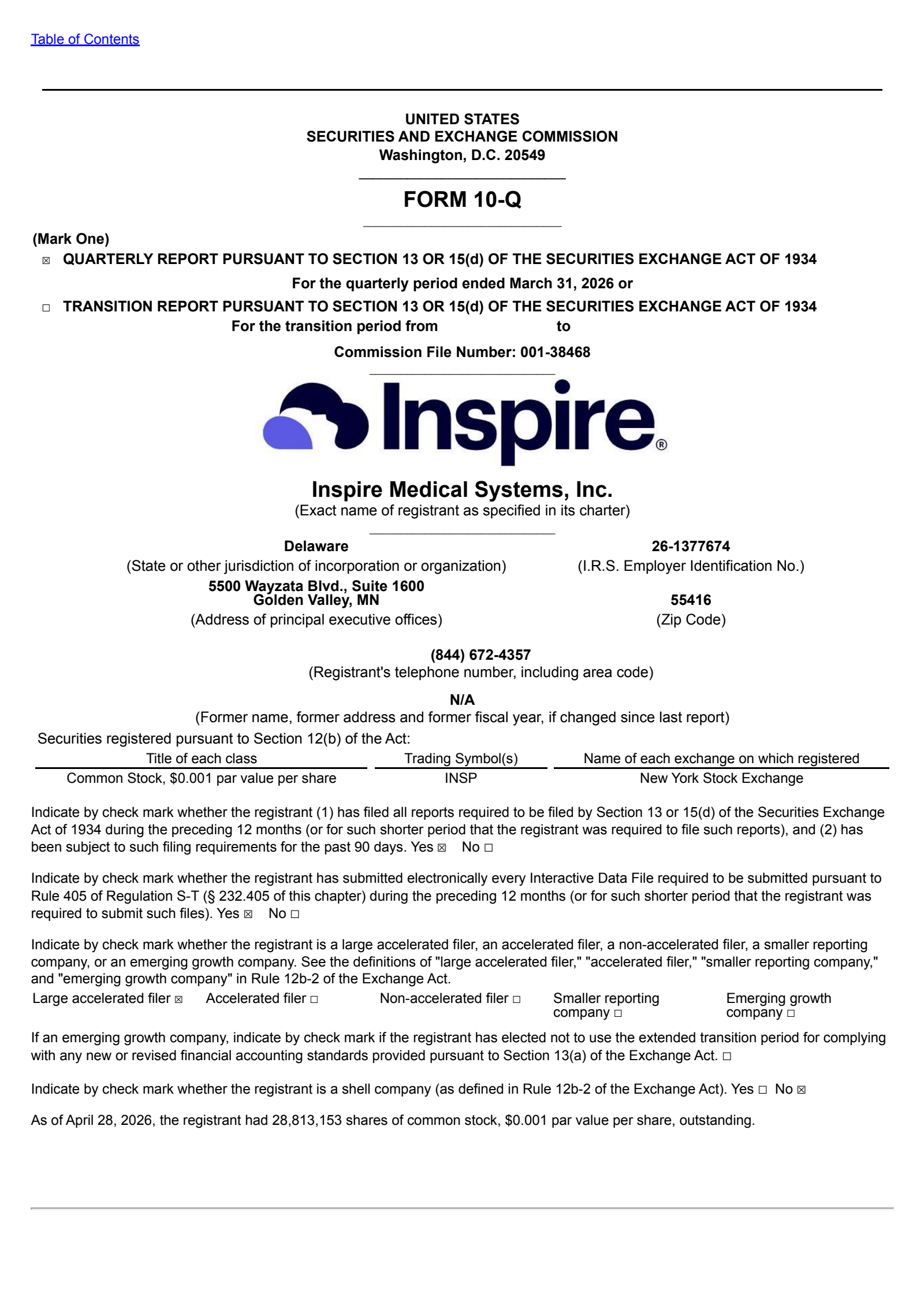 Inspire Medical Systems' Q1 2026 Quarterly report