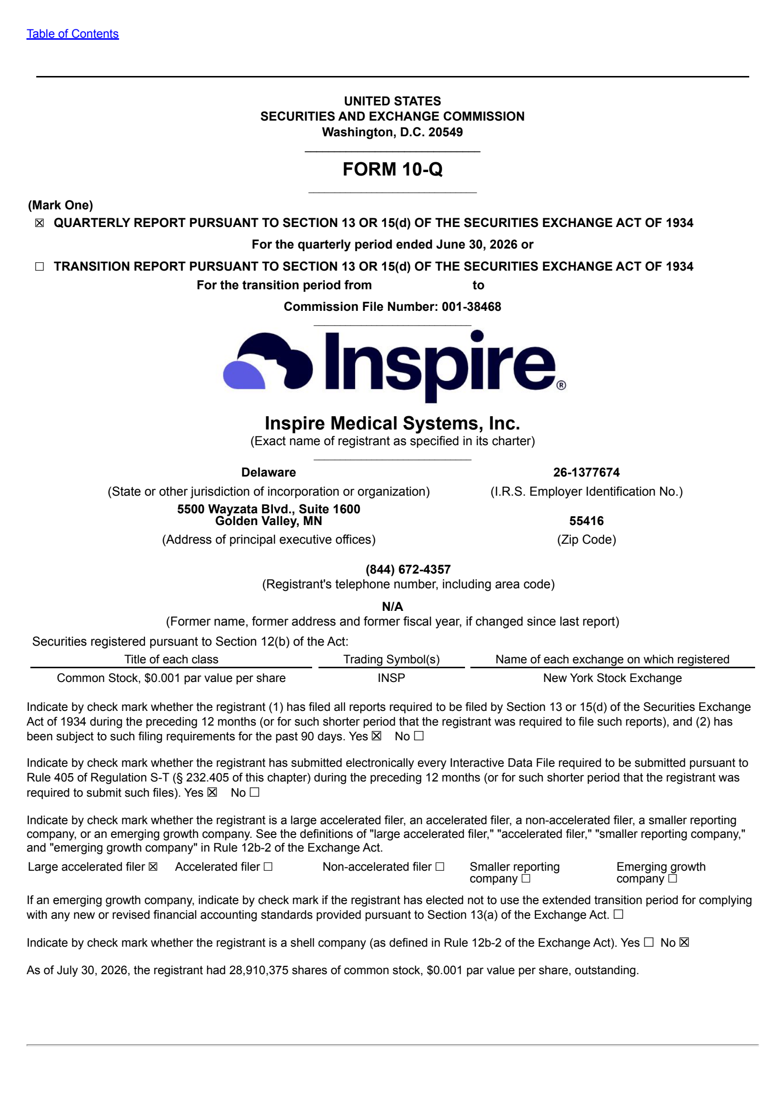Inspire Medical Systems' Q2 2026 Quarterly report