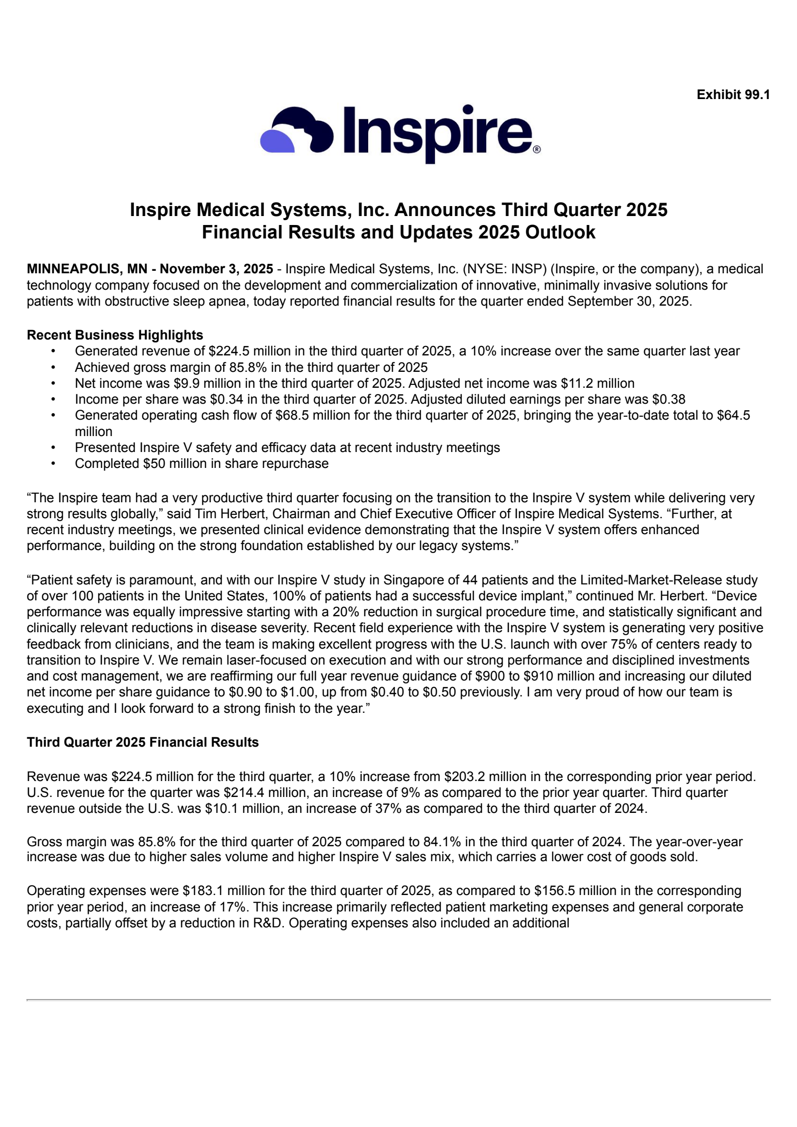 Inspire Medical Systems' Q3 2025 Earnings Release
