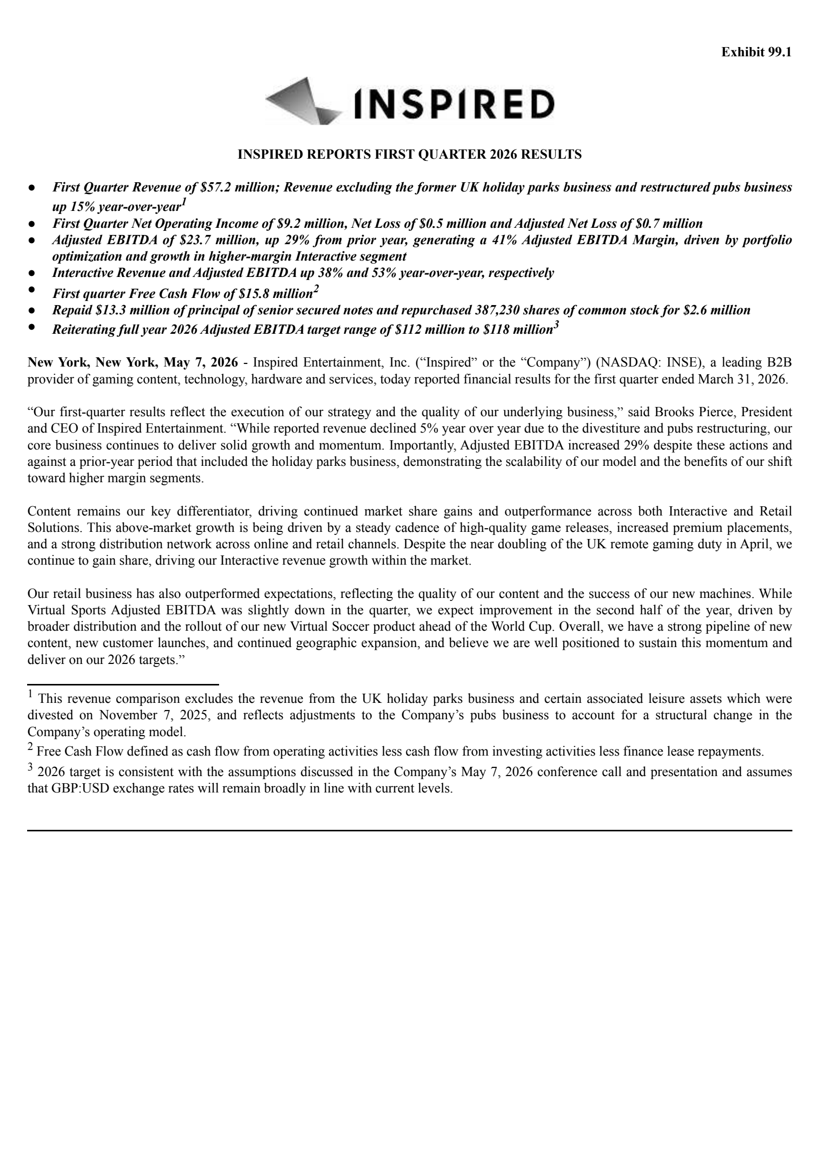 Inspired Entertainment's Q1 2026 Press Release