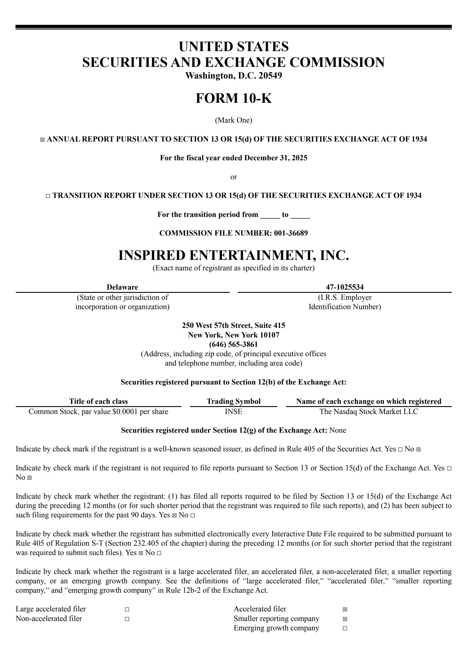 Inspired Entertainment's Q4 2025 Annual report