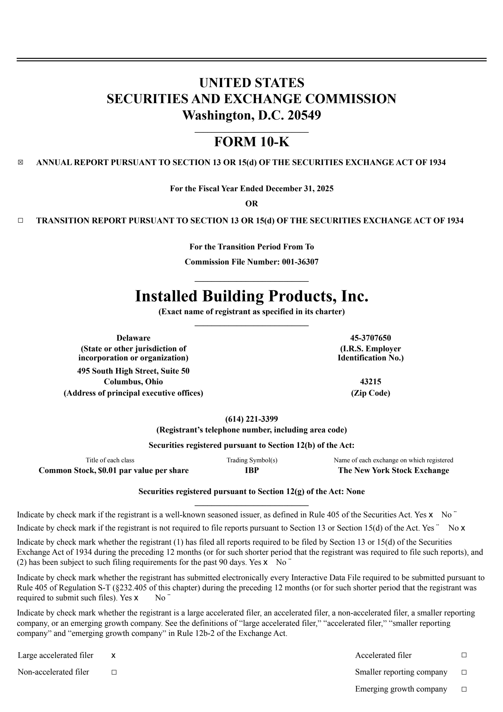 Installed Building Products' Q4 2025 Annual report