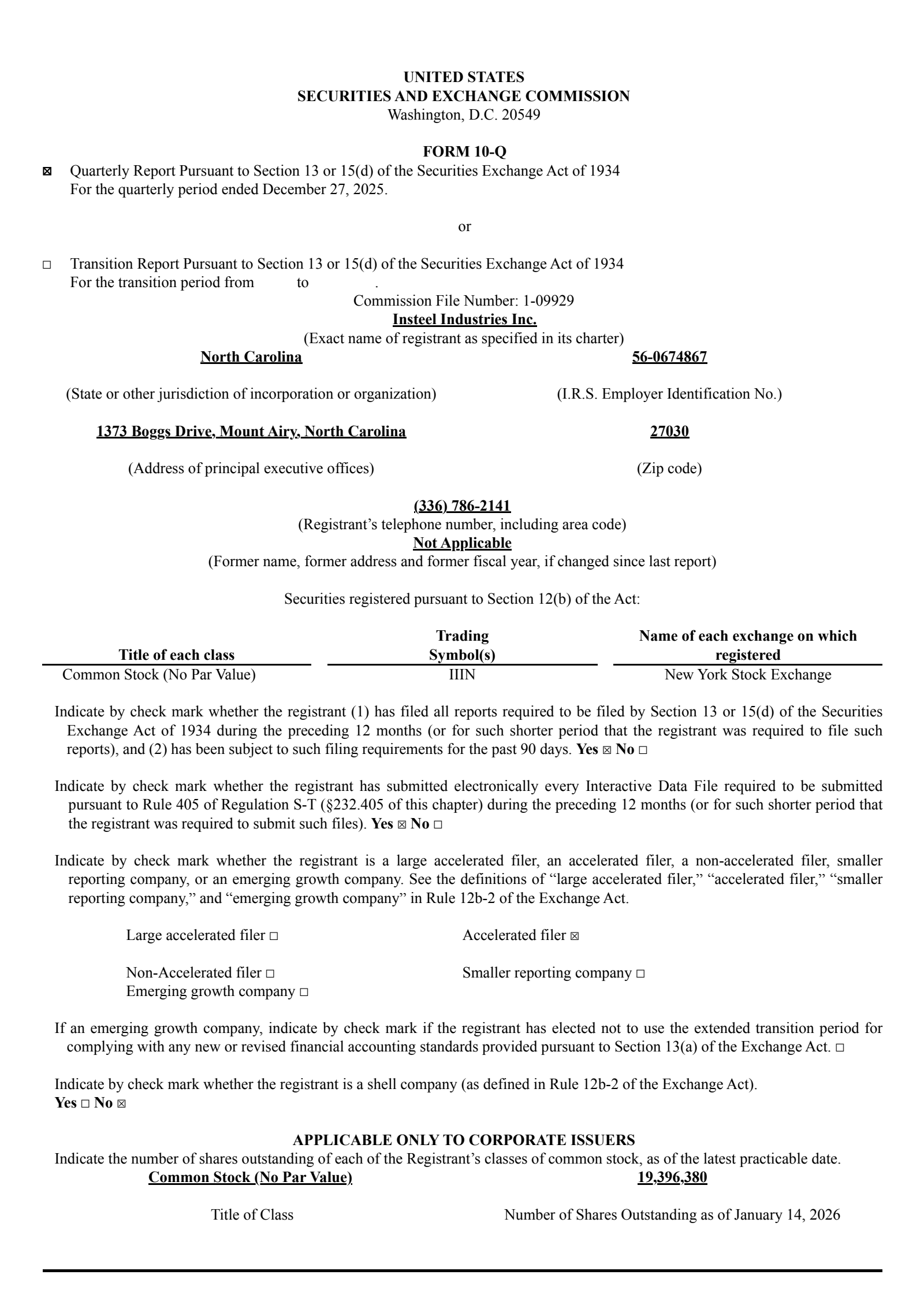 Insteel Industries' Q1 2026 Quarterly report