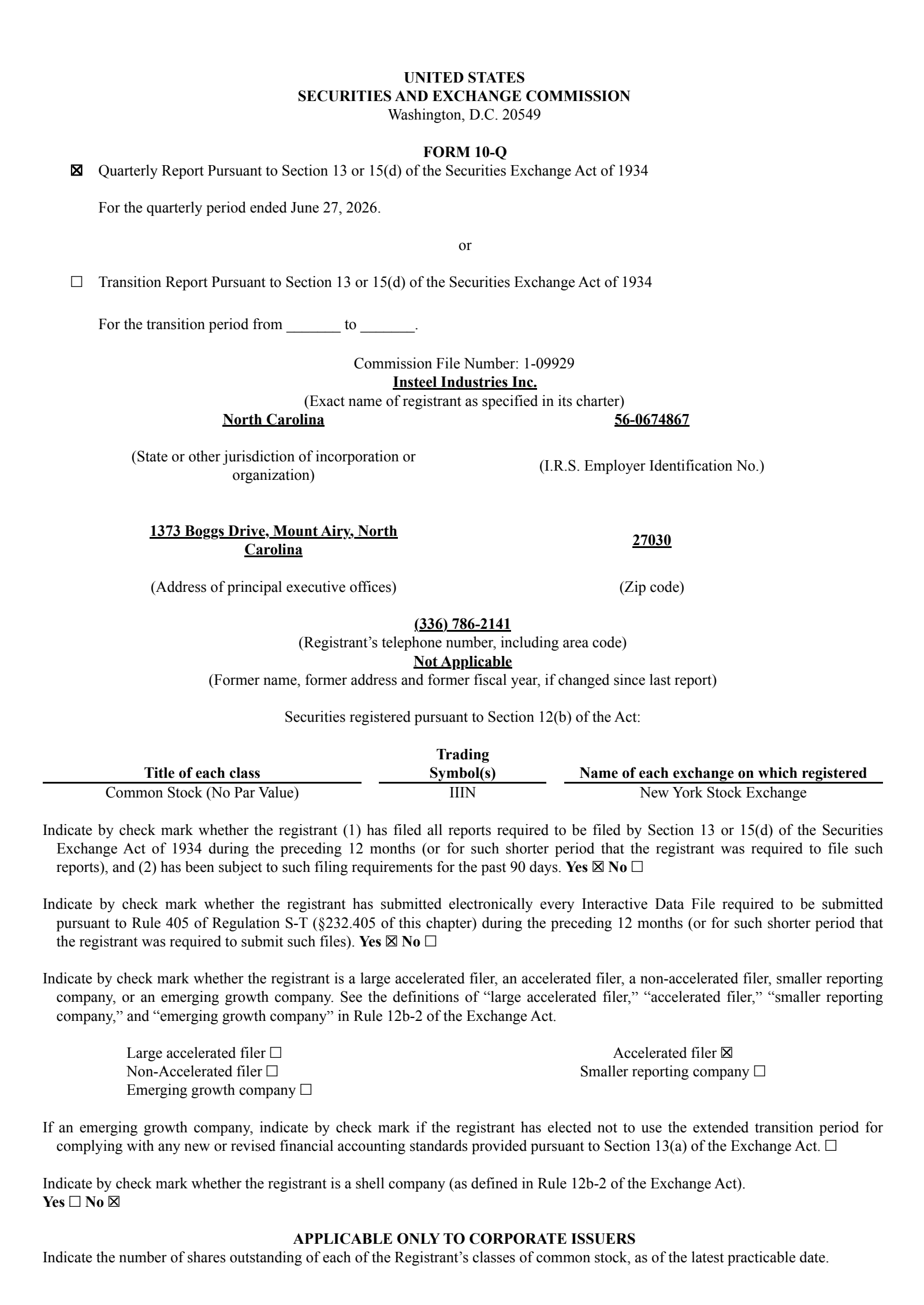 Insteel Industries' Q3 2026 Quarterly report