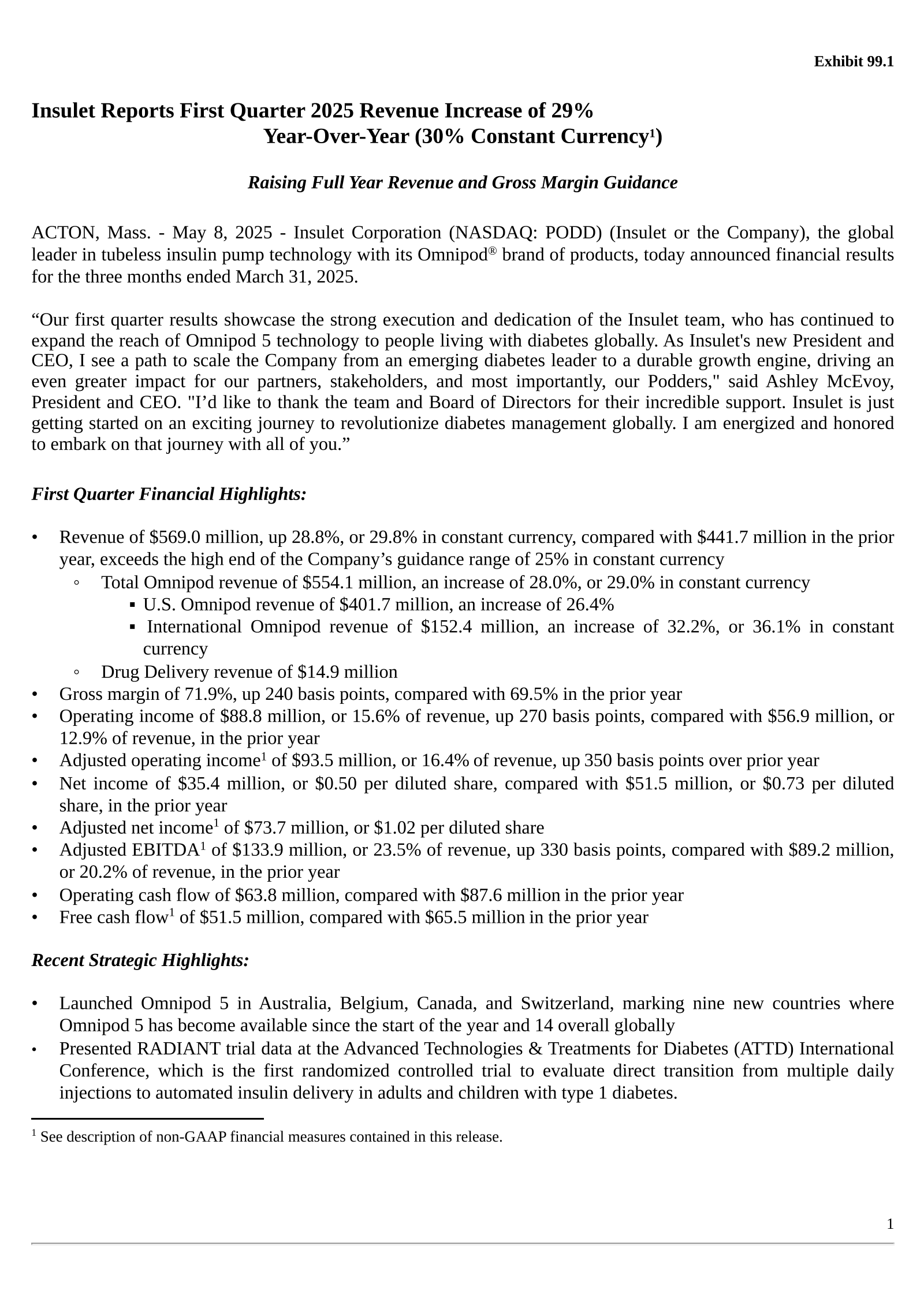 PODD Q1 2025 Earnings Report on 5/8/2025