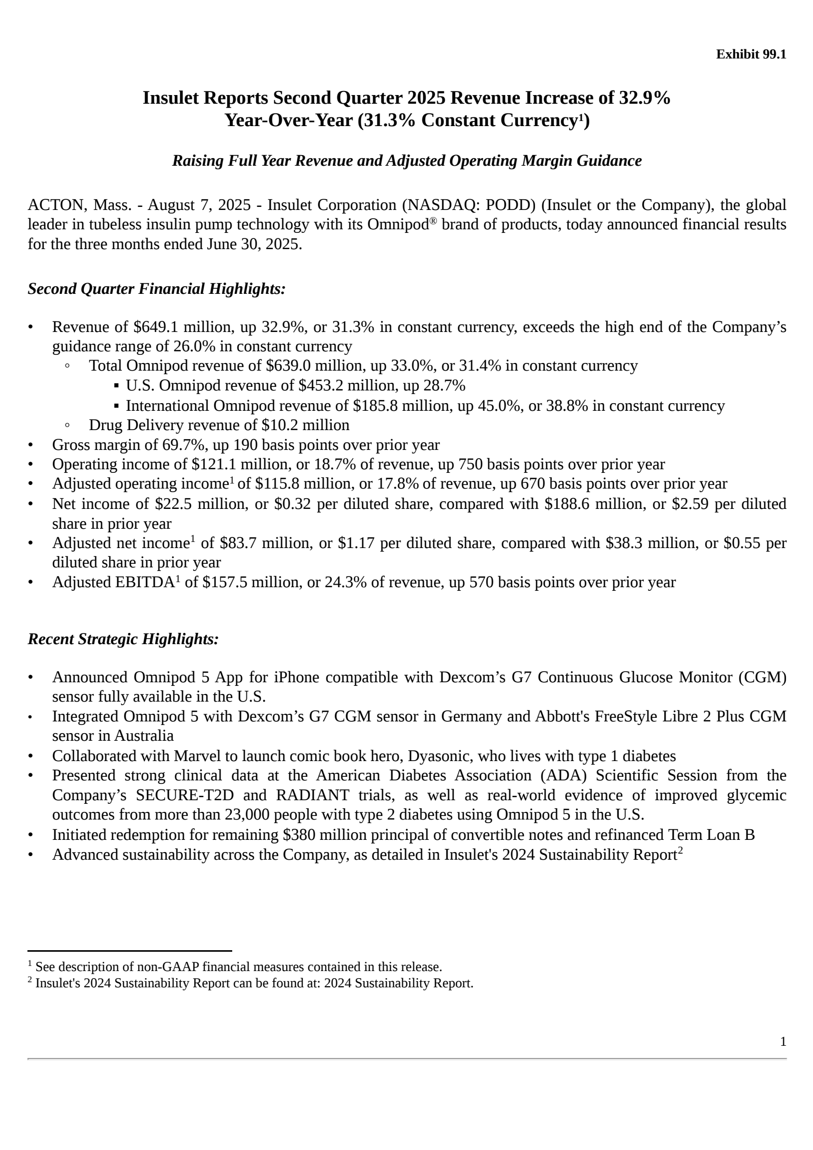 Insulet's Q2 2025 Press Release