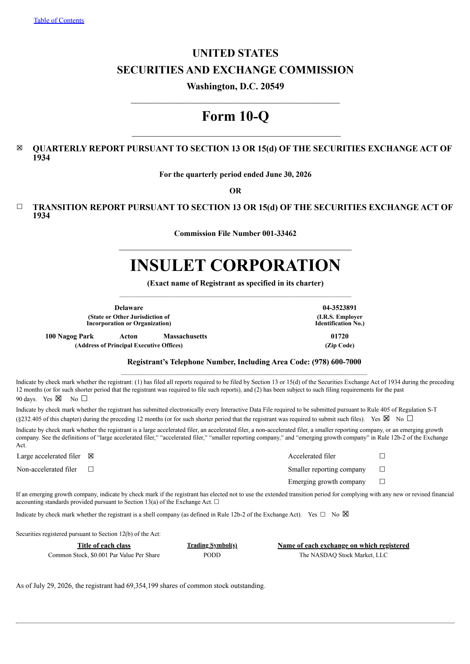Insulet's Q2 2026 Quarterly report