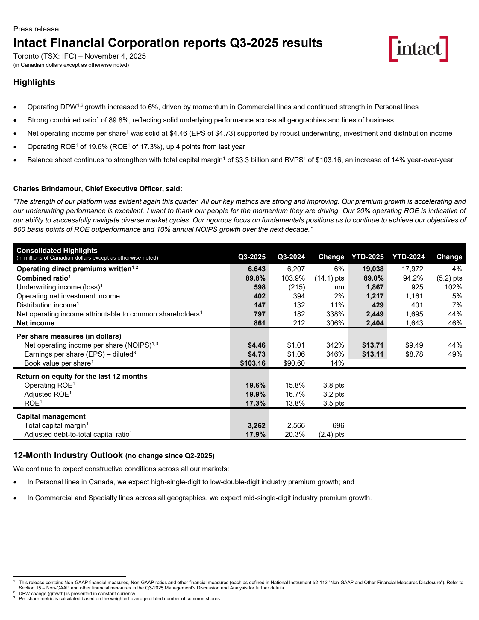 Intact Financial's Q3 2025 Earnings Release