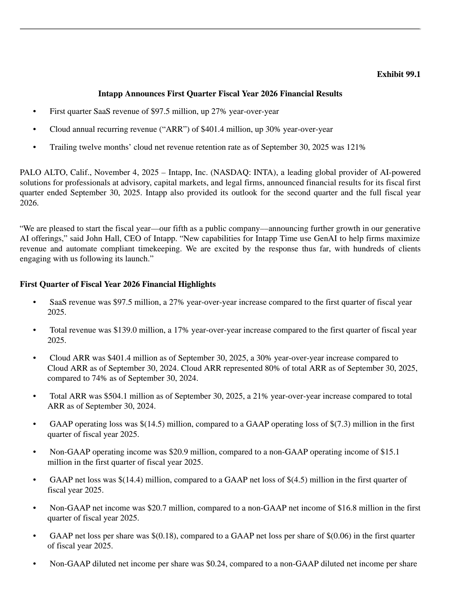 Intapp's Q1 2026 Earnings Release