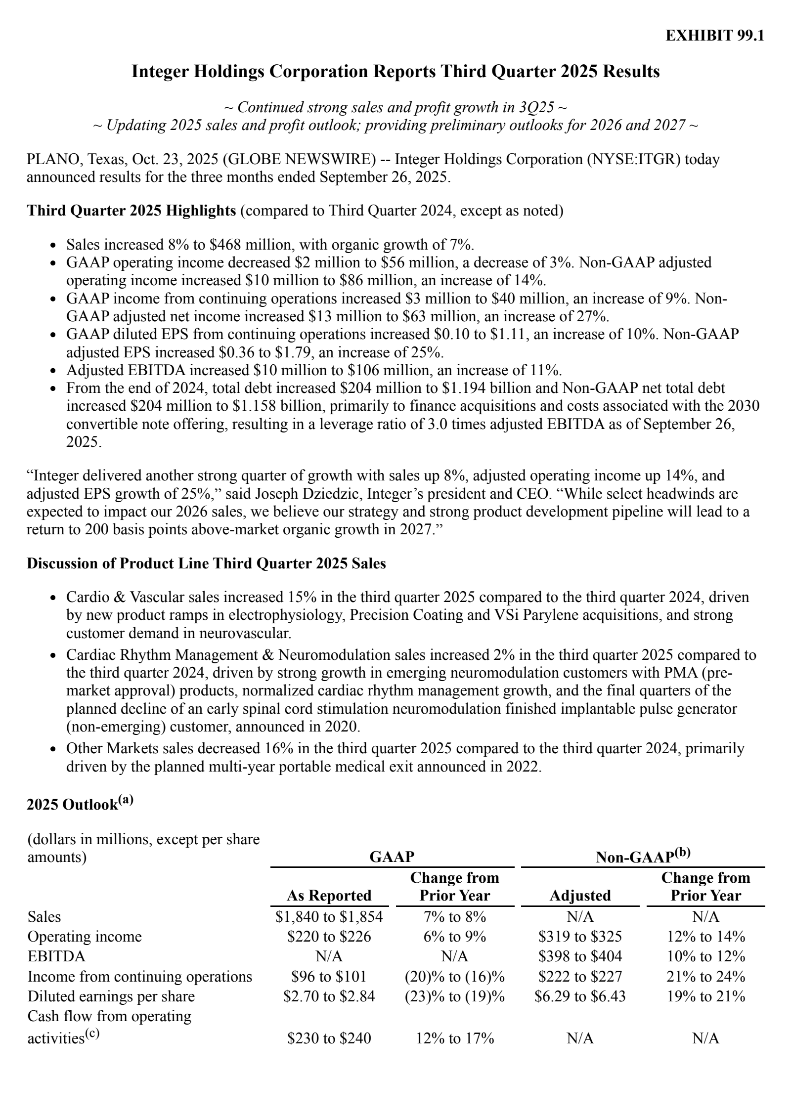 Integer's Q3 2025 Earnings Release