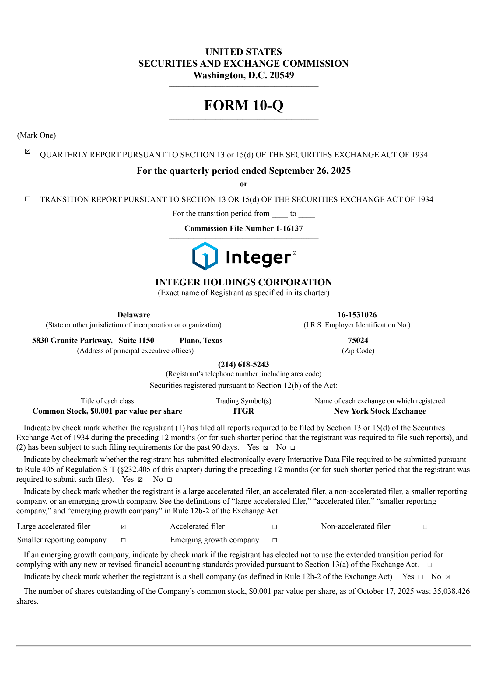Integer's Q3 2025 Quarterly Report