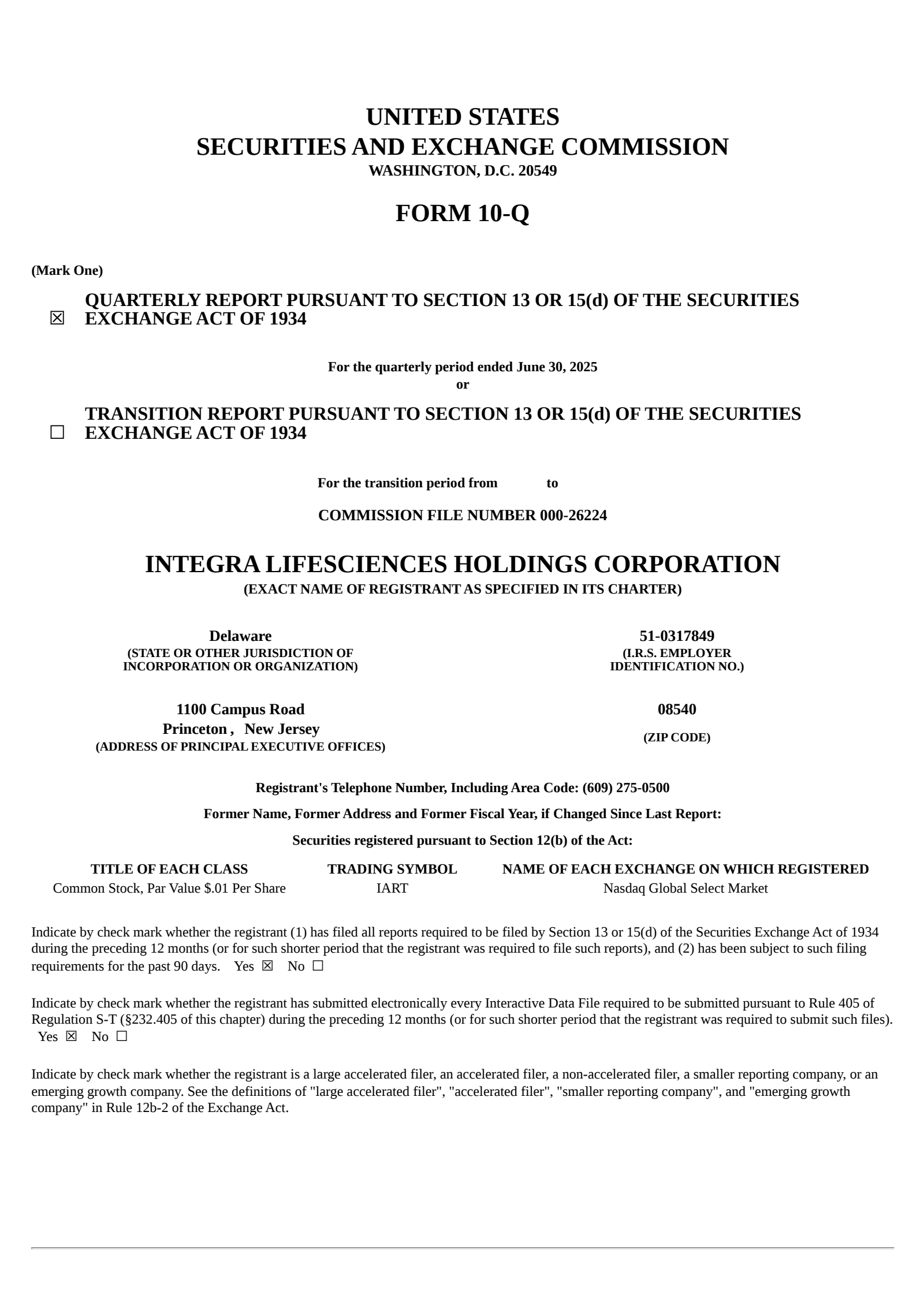 Integra LifeSciences' Q2 2025 Quarterly report