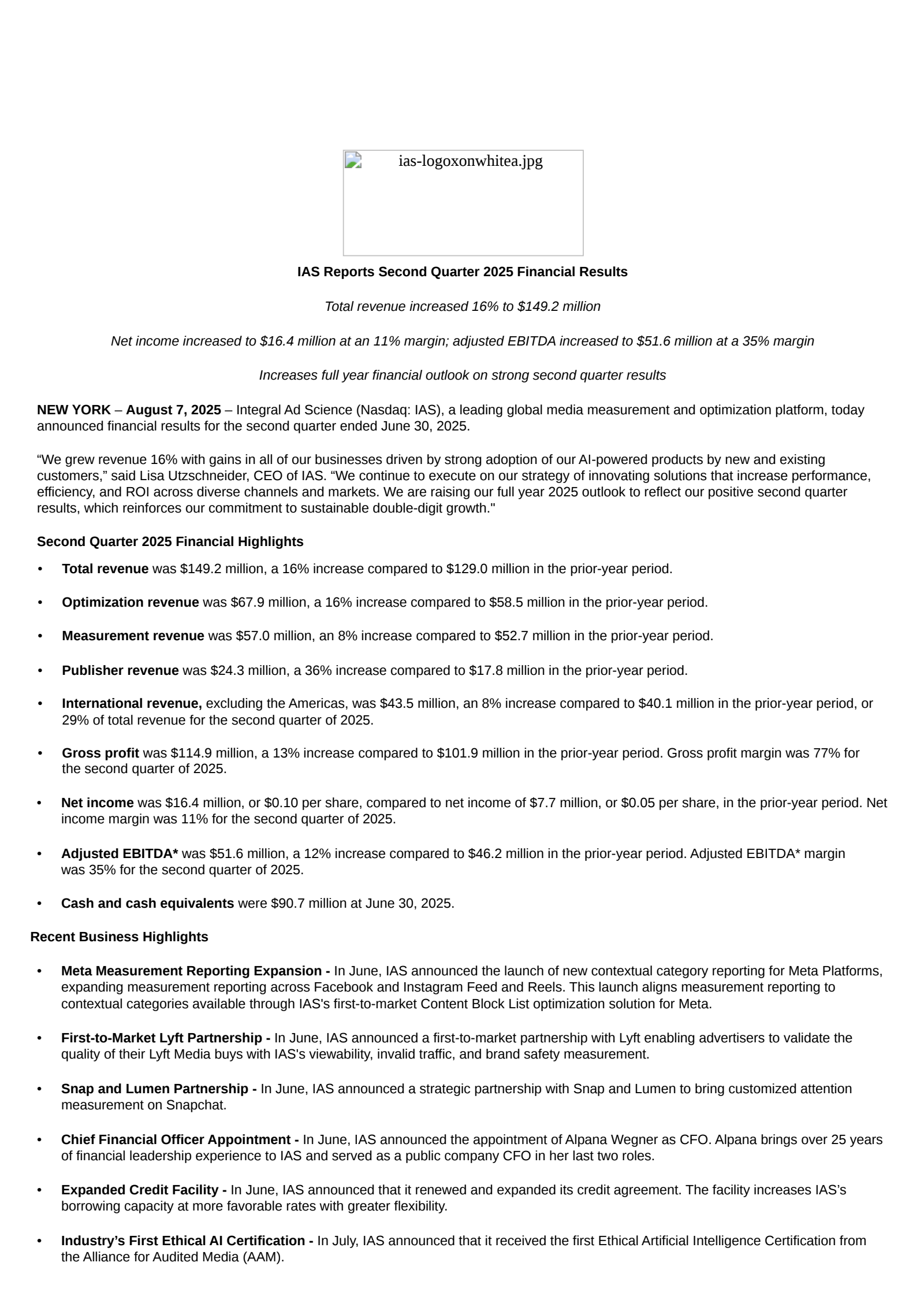 Integral Ad Science's Q2 2025 Press Release
