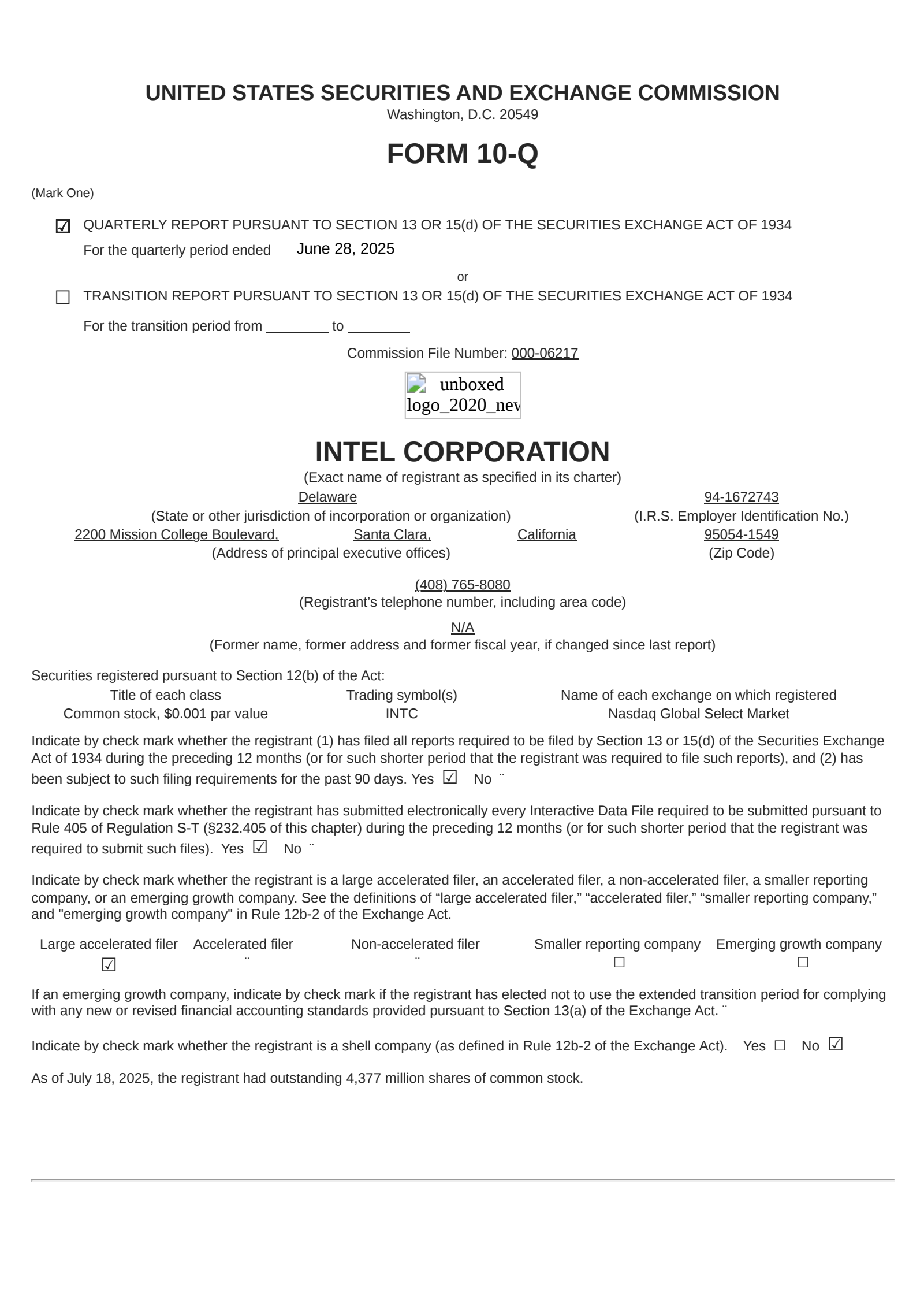 Intel's Q2 2025 Quarterly report
