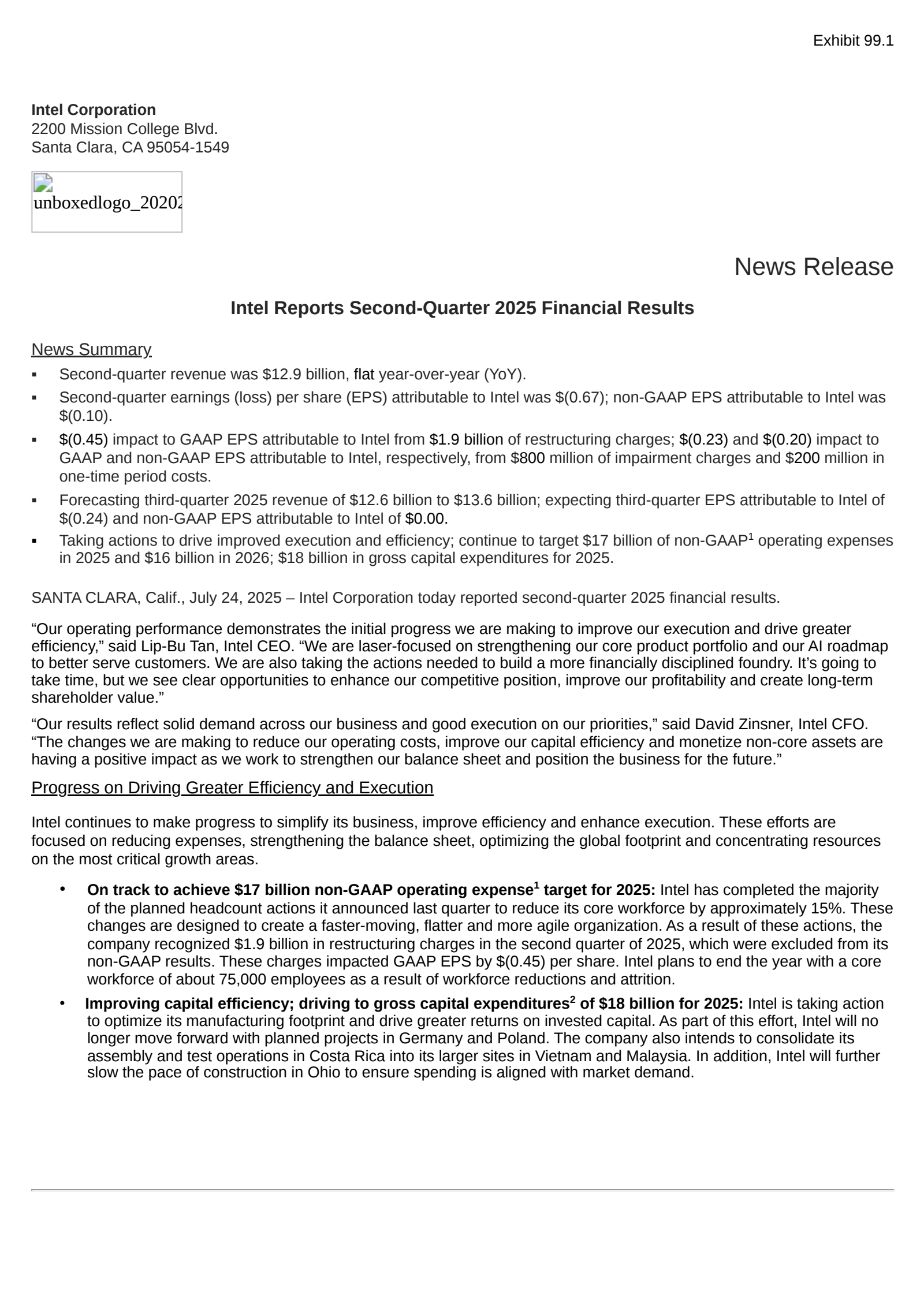 Intel's Q2 2025 Press Release