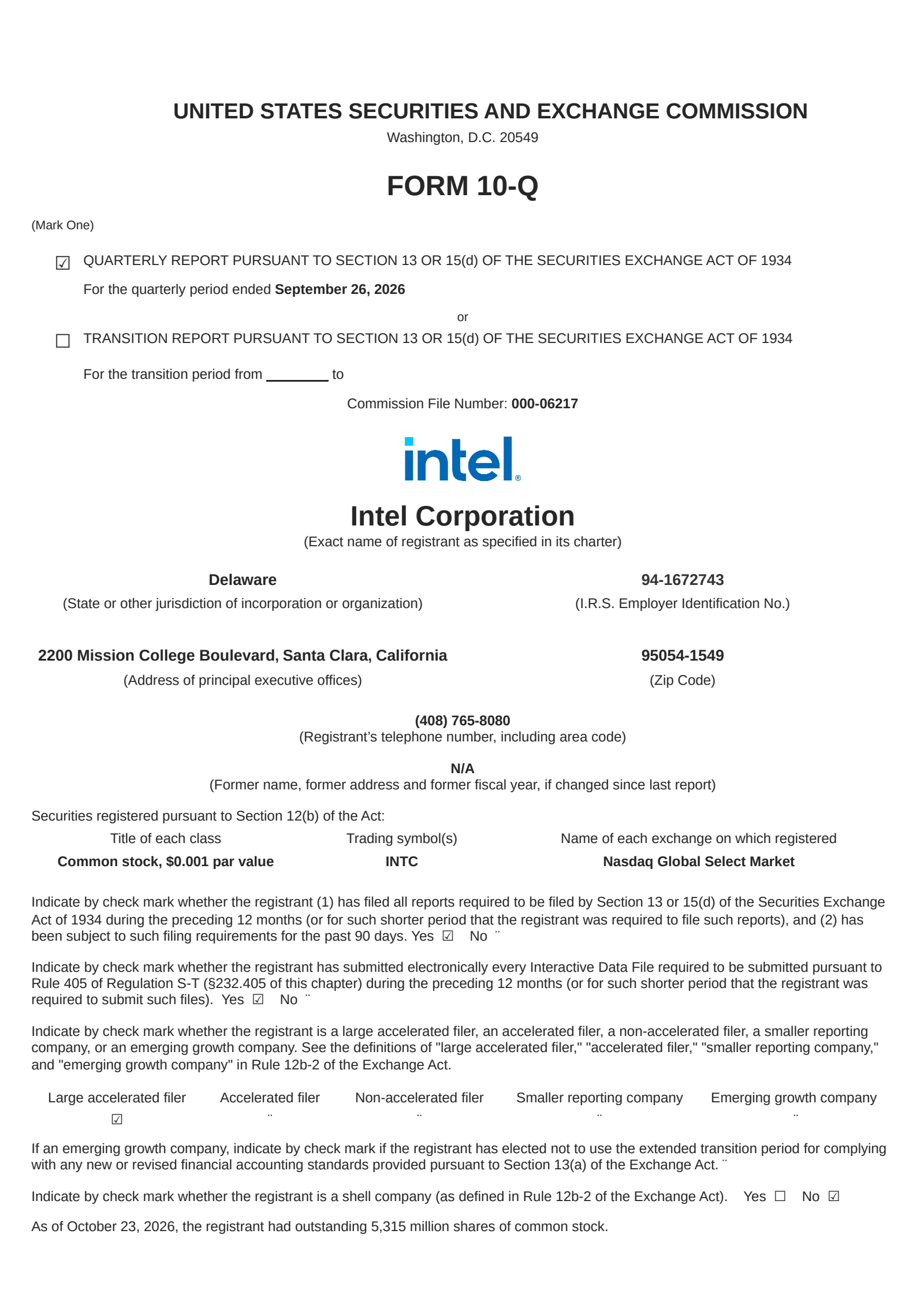 Intel's Q3 2026 Quarterly report