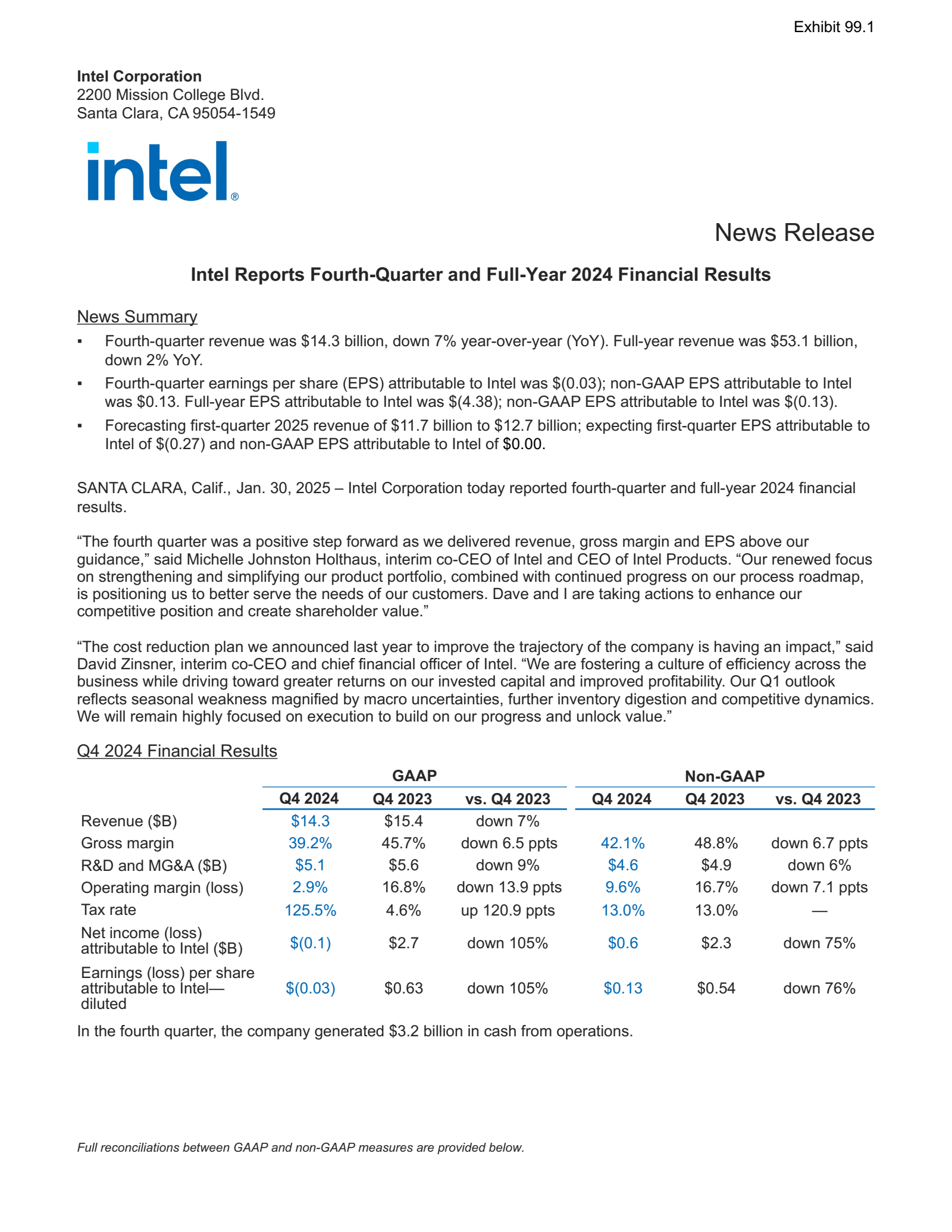 Intel's Q4 2024 Press Release