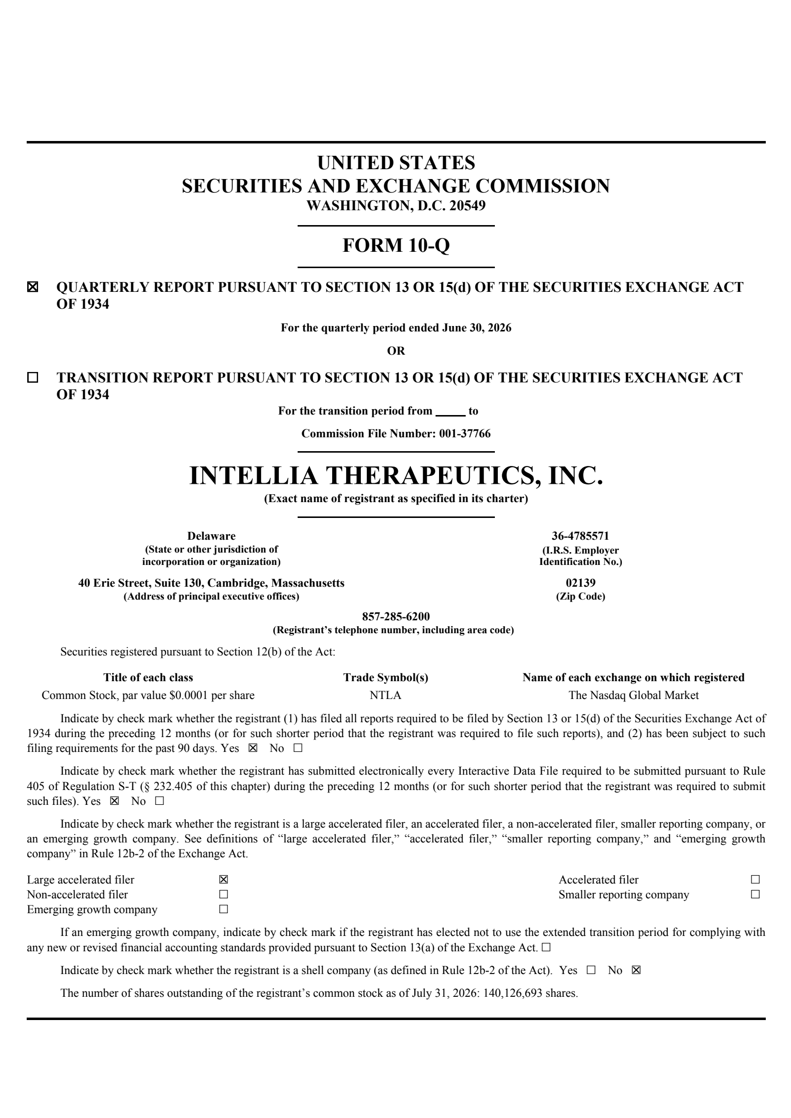 Intellia Therapeutics' Q2 2026 Quarterly report