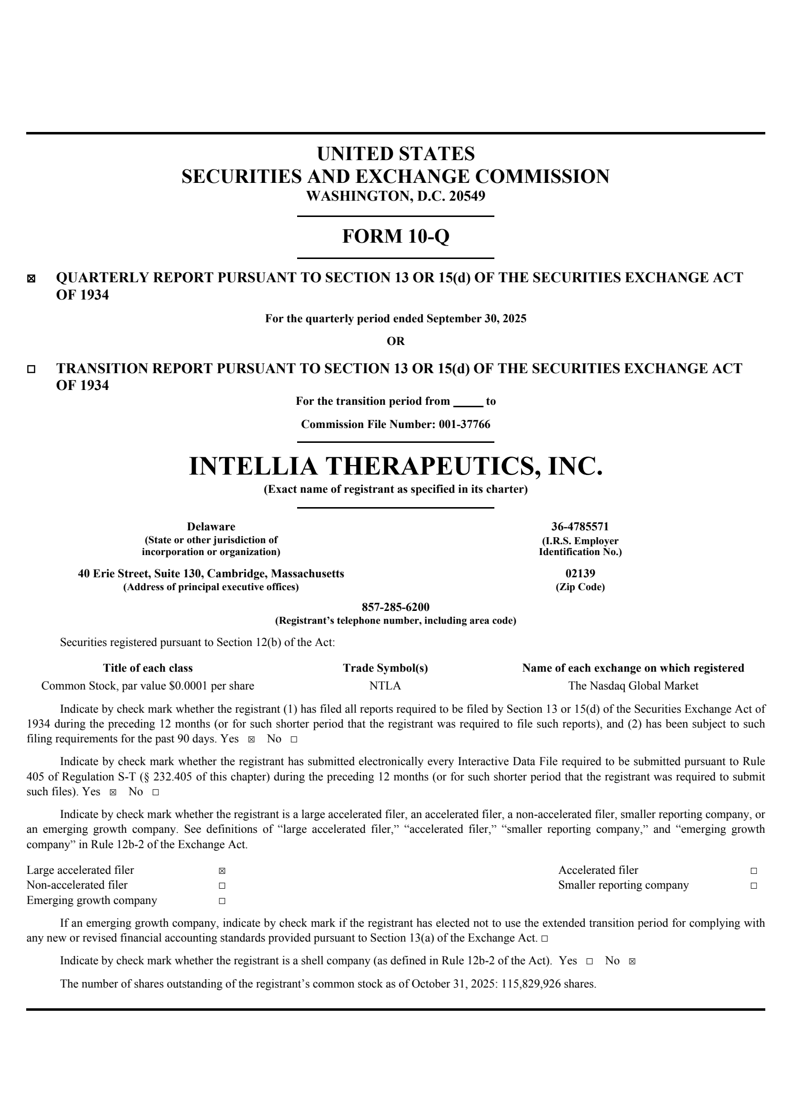 Intellia Therapeutics' Q3 2025 Quarterly Report
