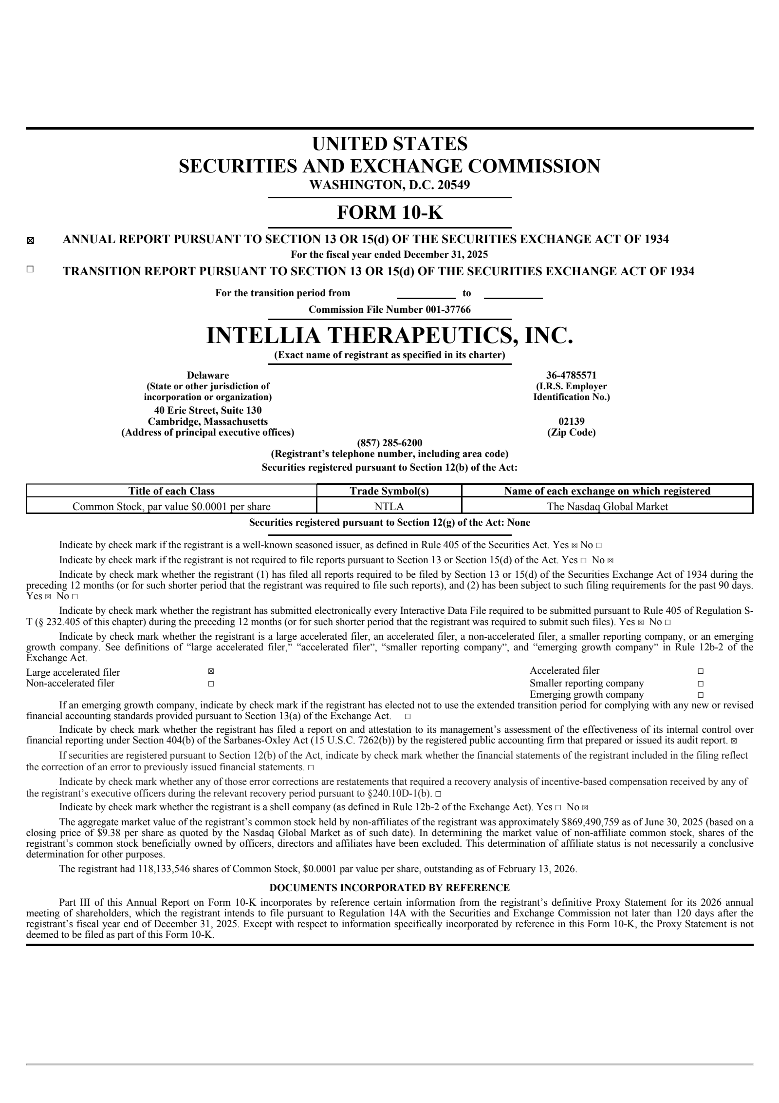 Intellia Therapeutics' Q4 2025 Annual report