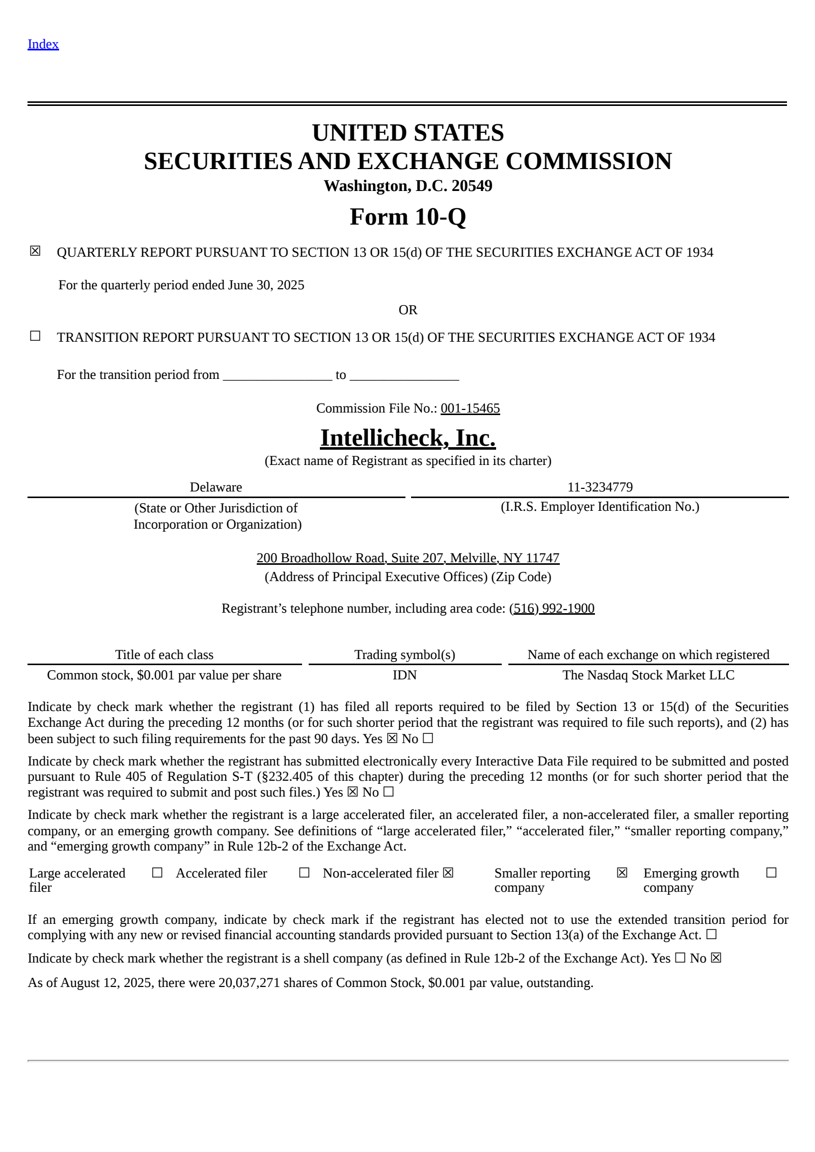 Intellicheck Mobilisa's Q2 2025 Quarterly report