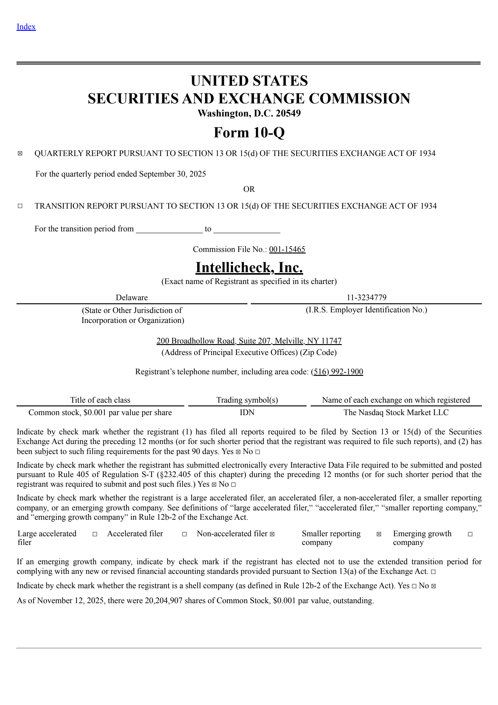 Intellicheck Mobilisa's Q3 2025 Quarterly Report