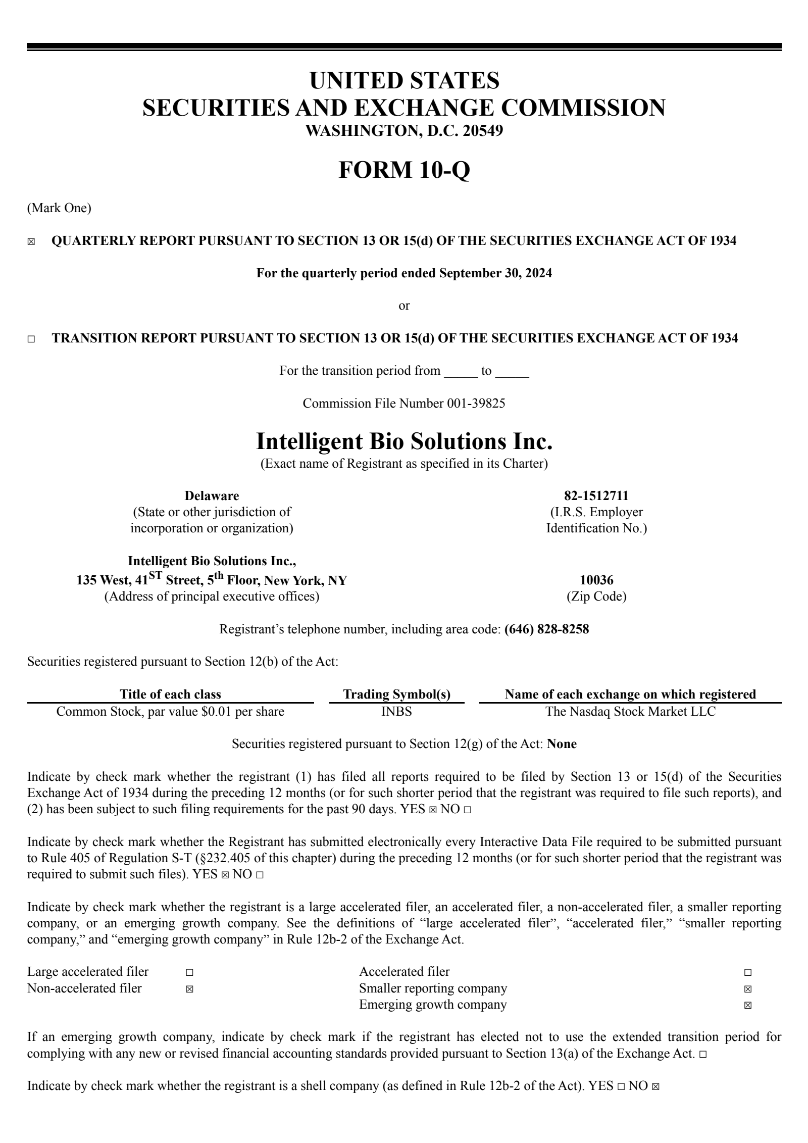 Intelligent Bio Solutions' Q1 2025 Quarterly report