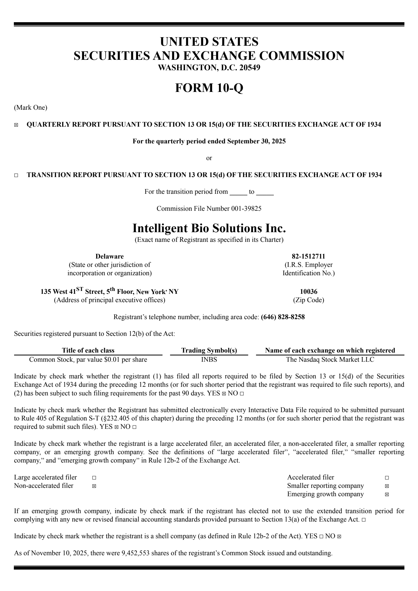 Intelligent Bio Solutions' Q1 2026 Quarterly report