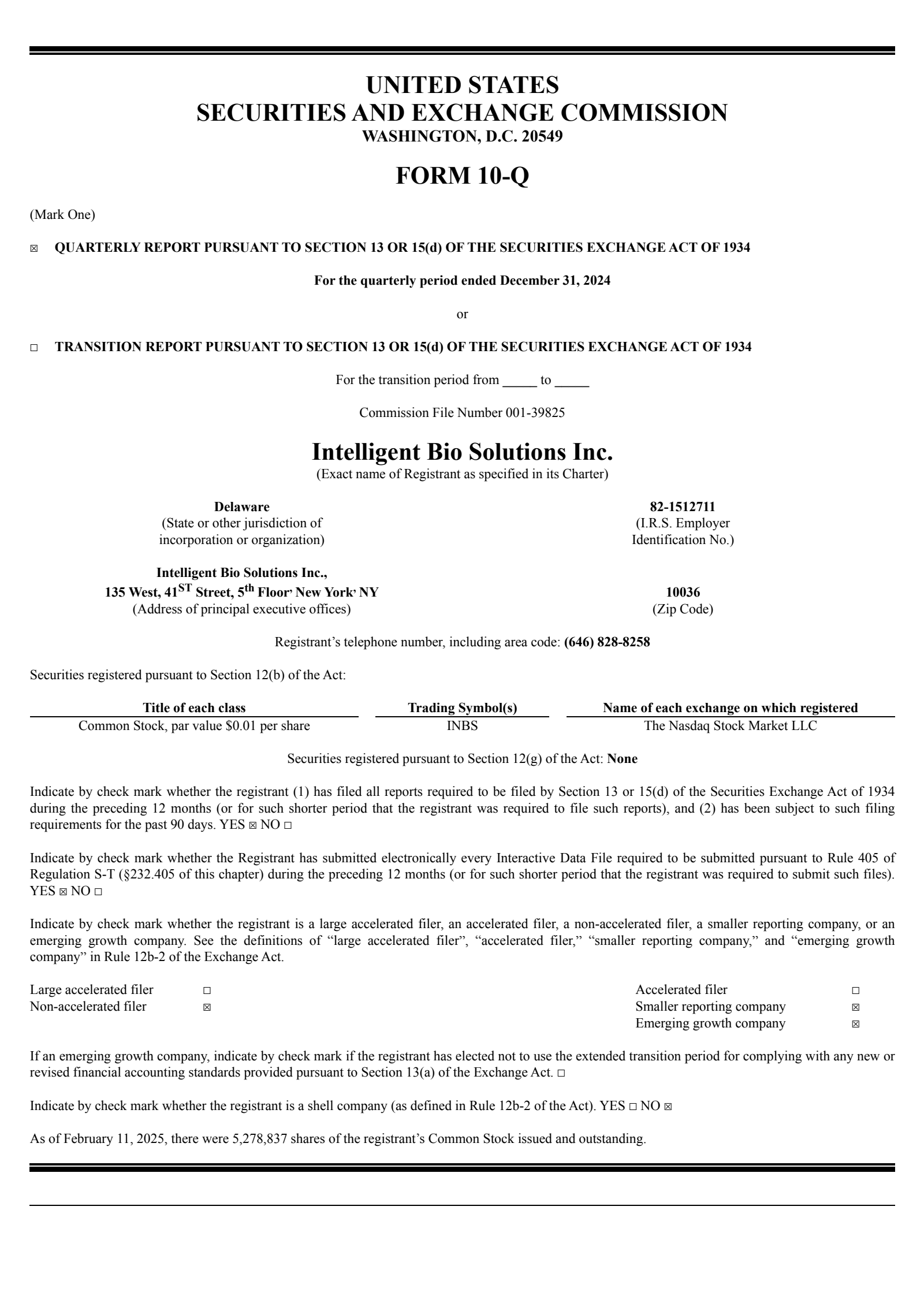 Intelligent Bio Solutions' Q2 2025 Quarterly report