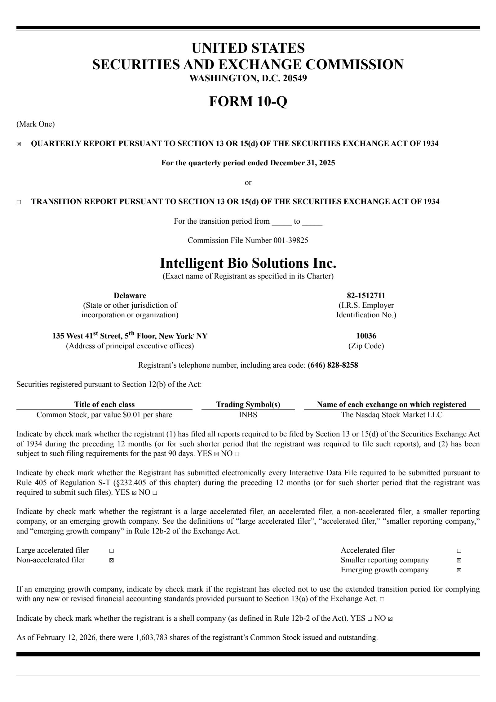 Intelligent Bio Solutions' Q2 2026 Quarterly report