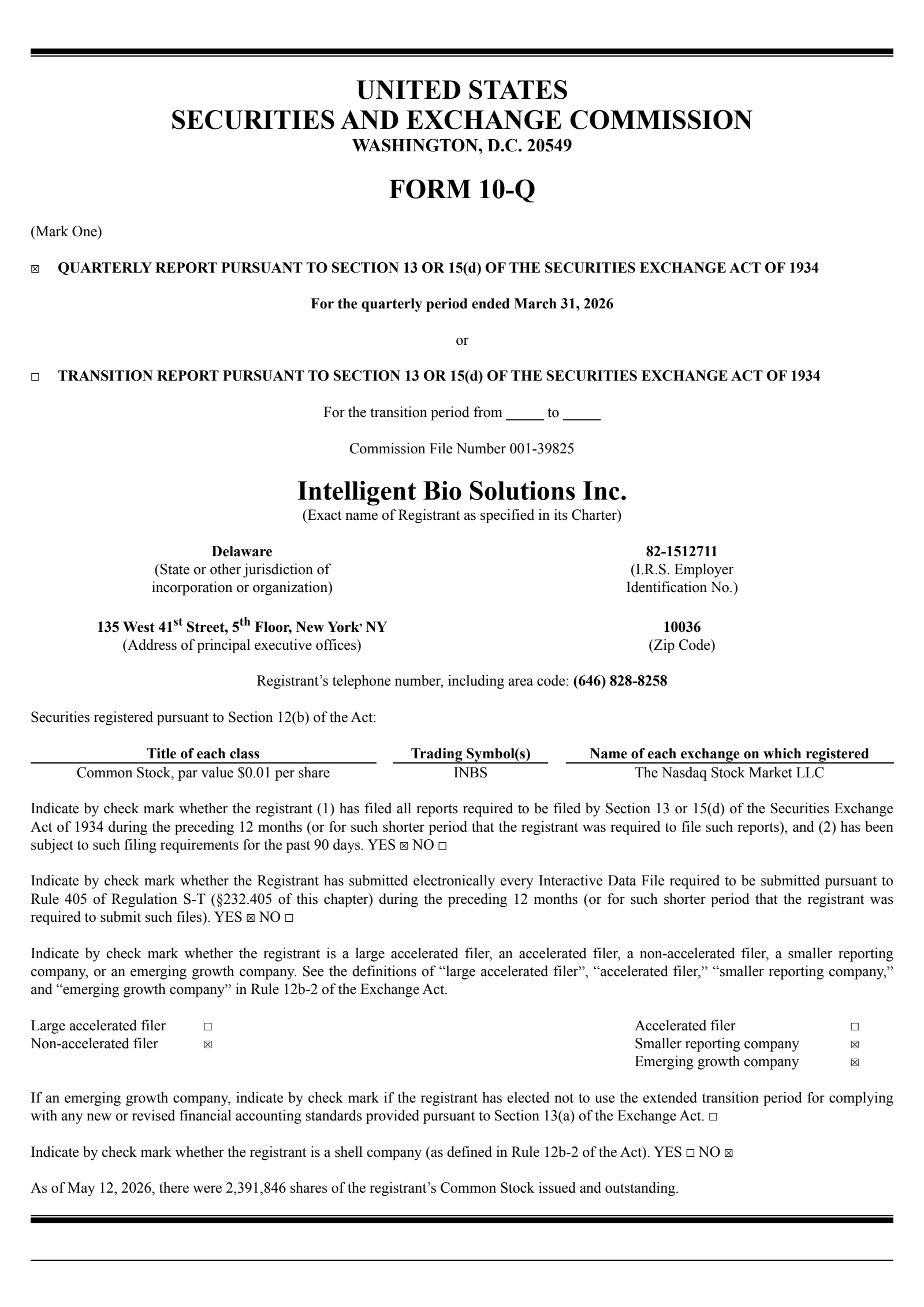 Intelligent Bio Solutions' Q3 2026 Quarterly report
