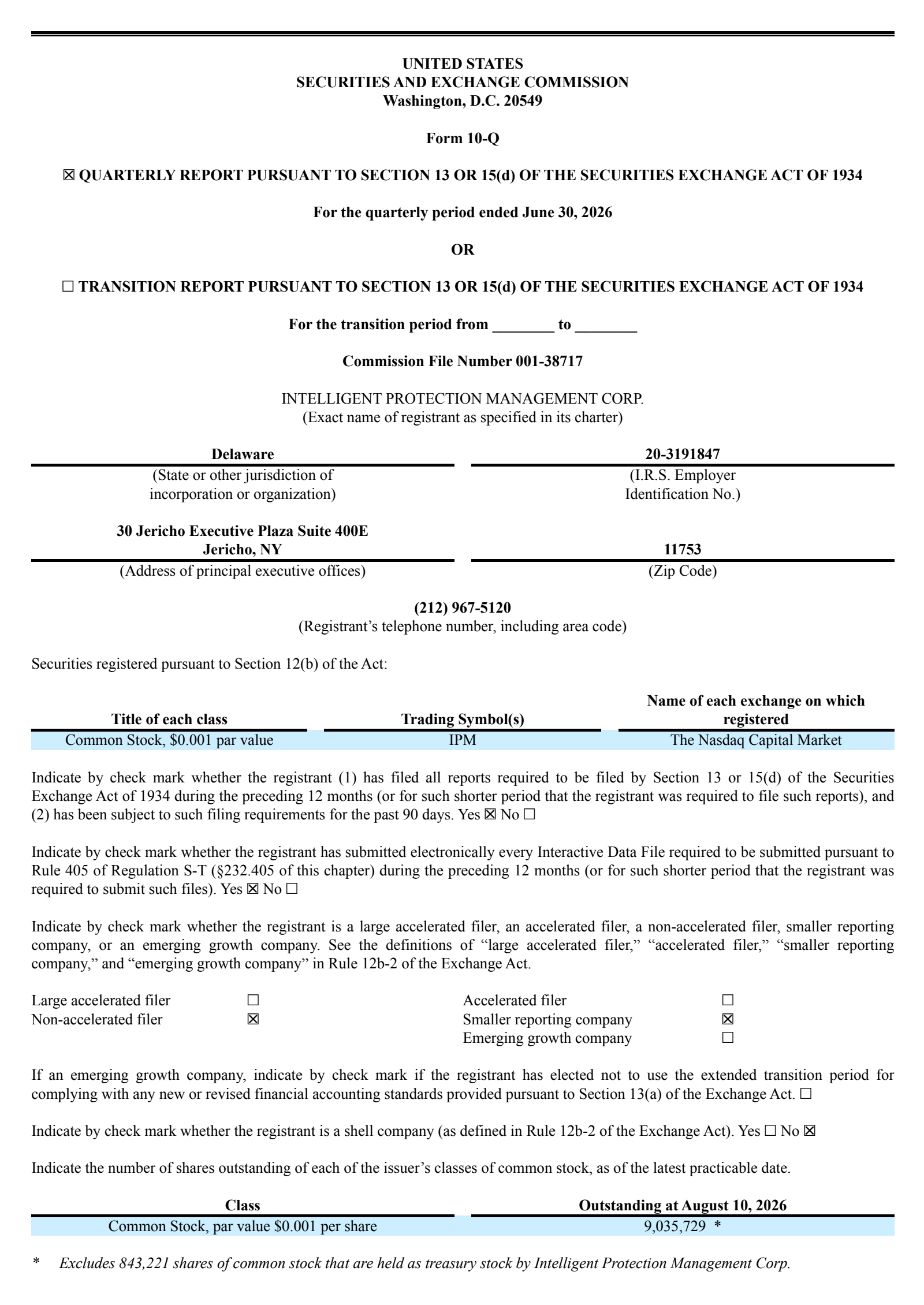 Intelligent Protection Management's Q2 2026 Quarterly report
