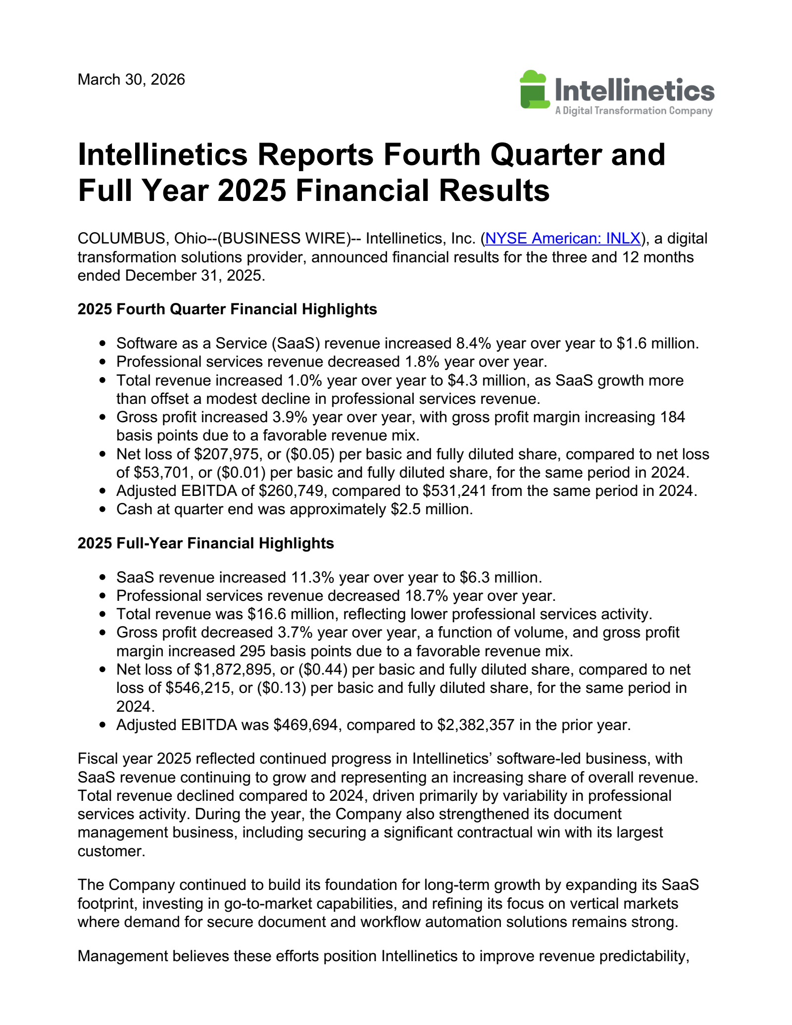 Intellinetics (INLX) Q4 2025 Earnings Results & Call Transcript