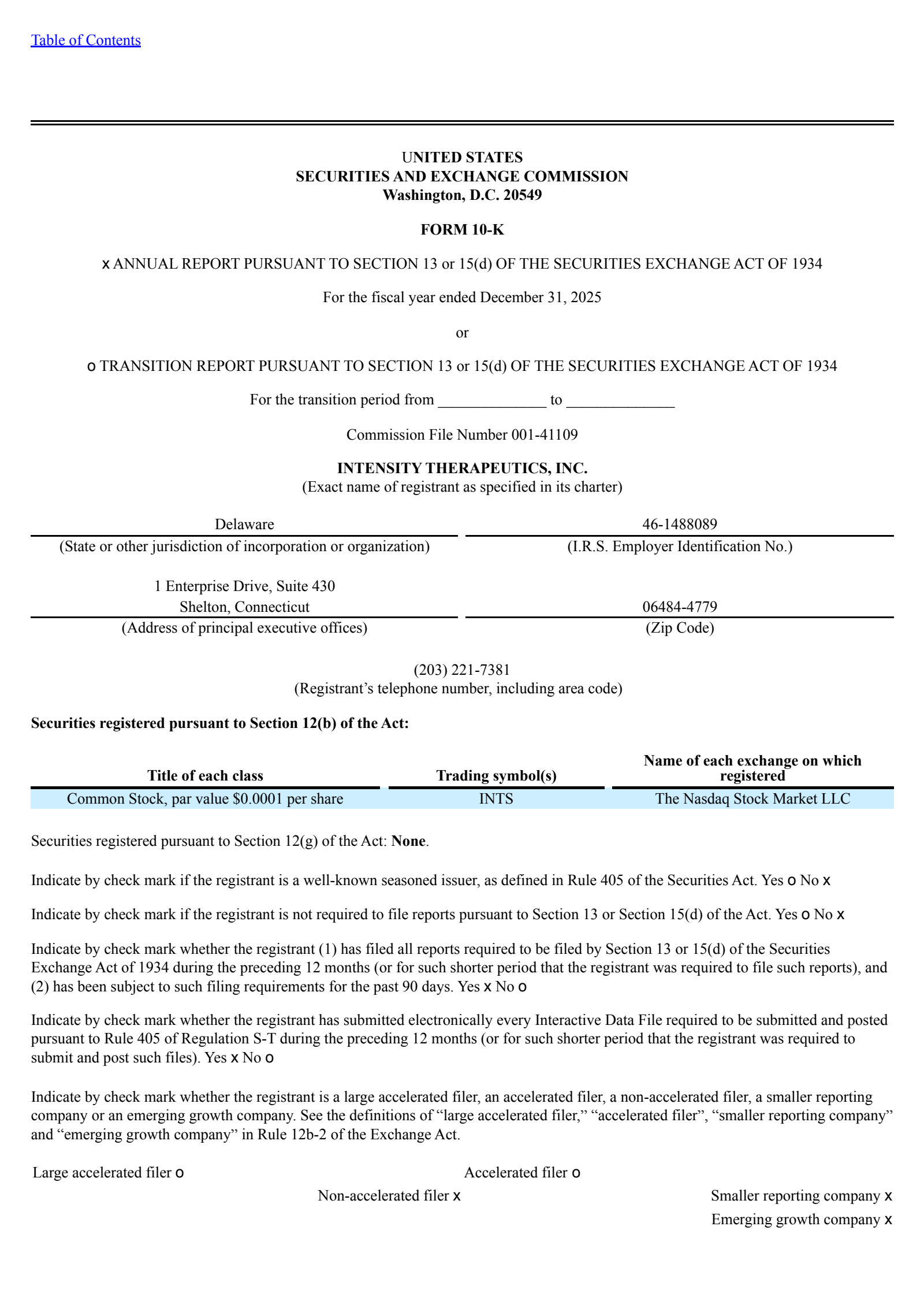 Intensity Therapeutics' Q4 2025 Annual report