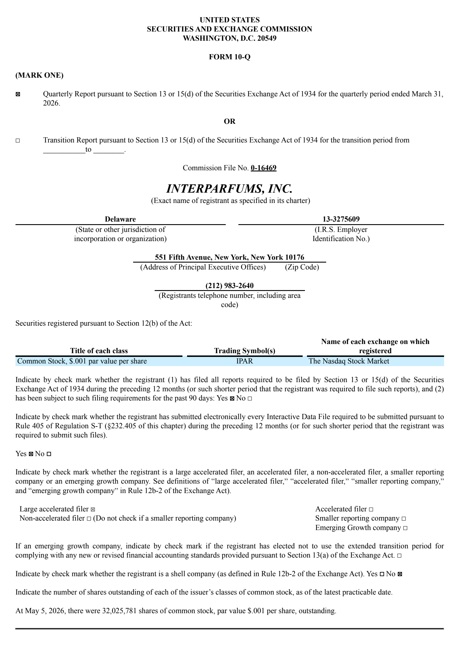 Interparfums' Q1 2026 Quarterly report