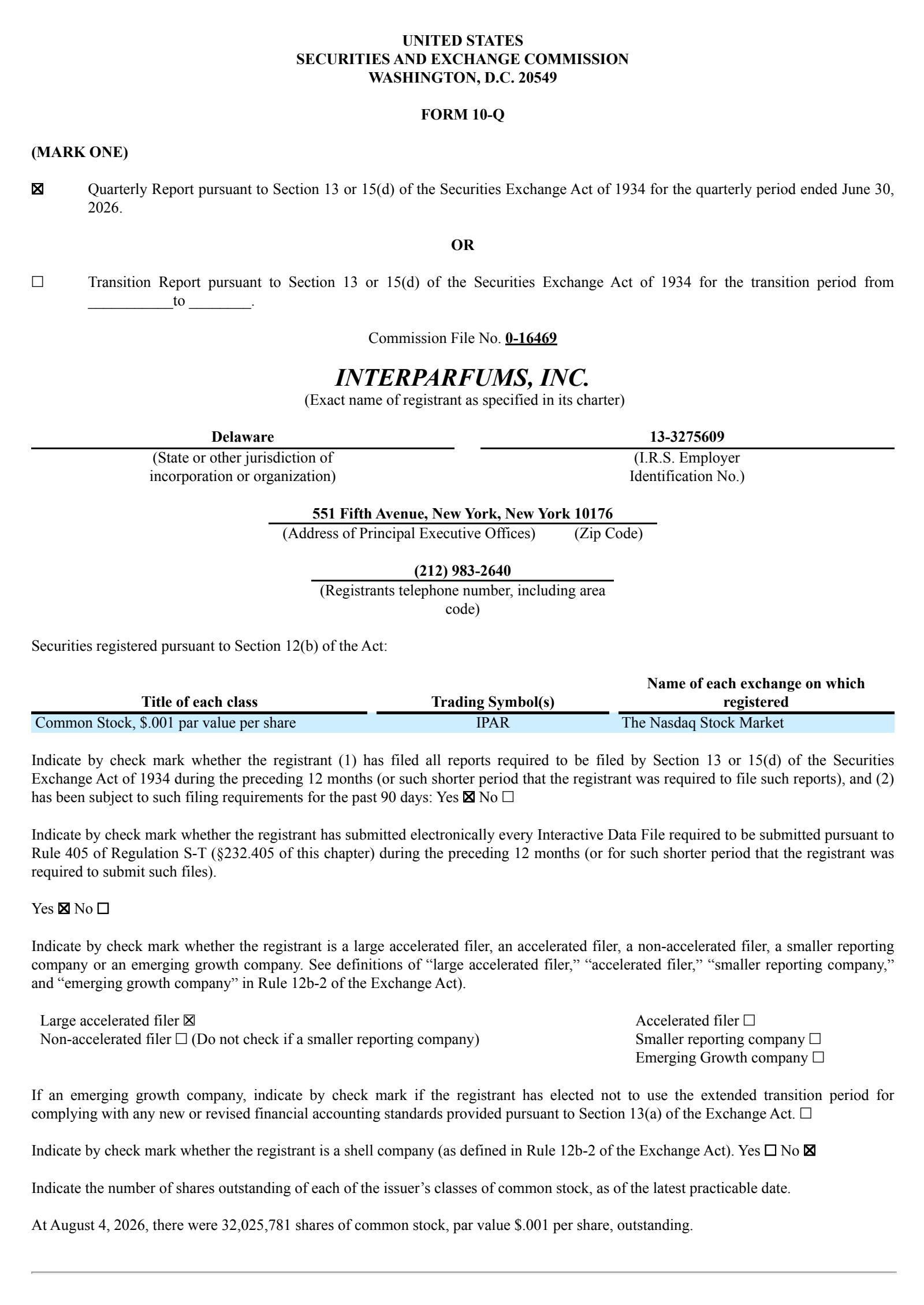 Interparfums' Q2 2026 Quarterly report