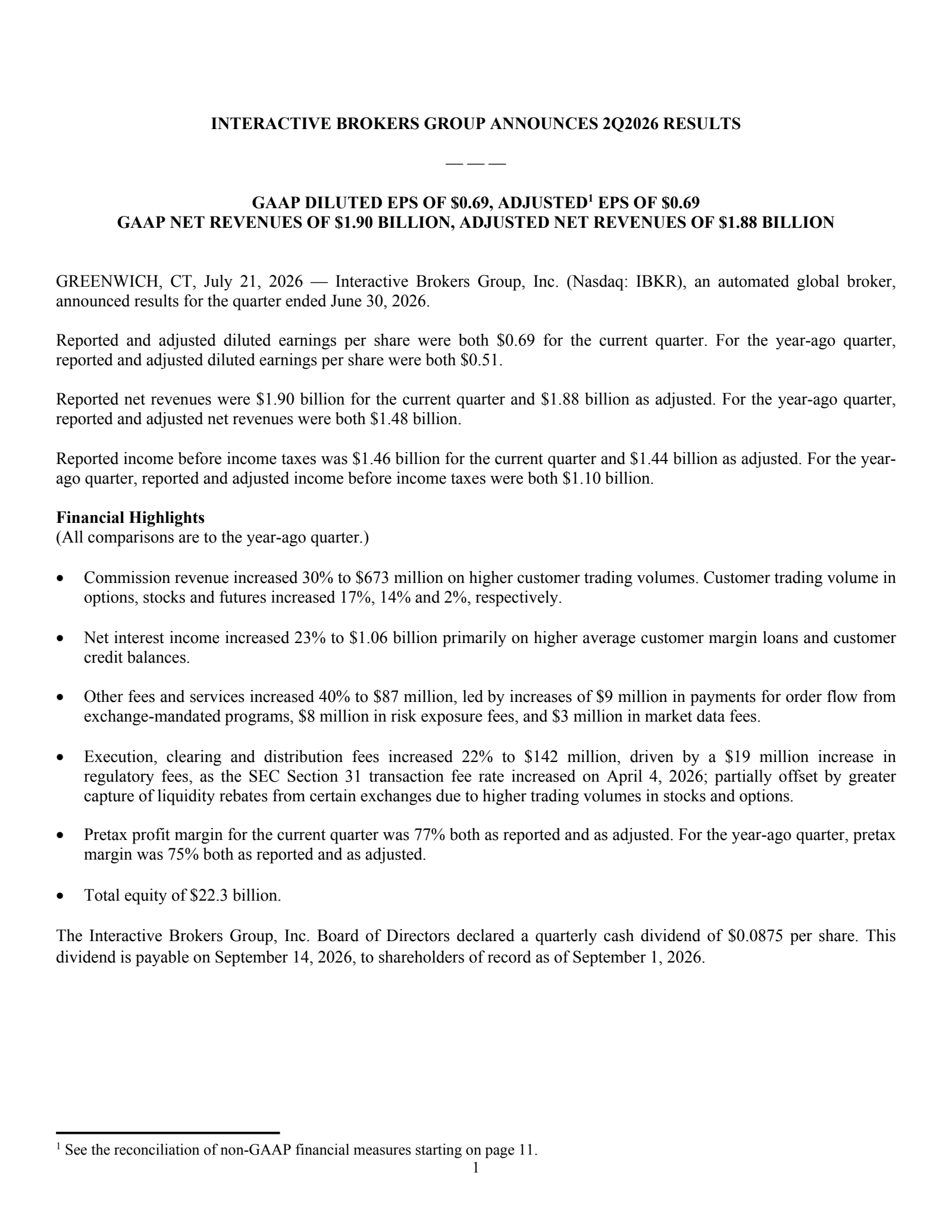 Interactive Brokers Group's Q2 2026 Press Release